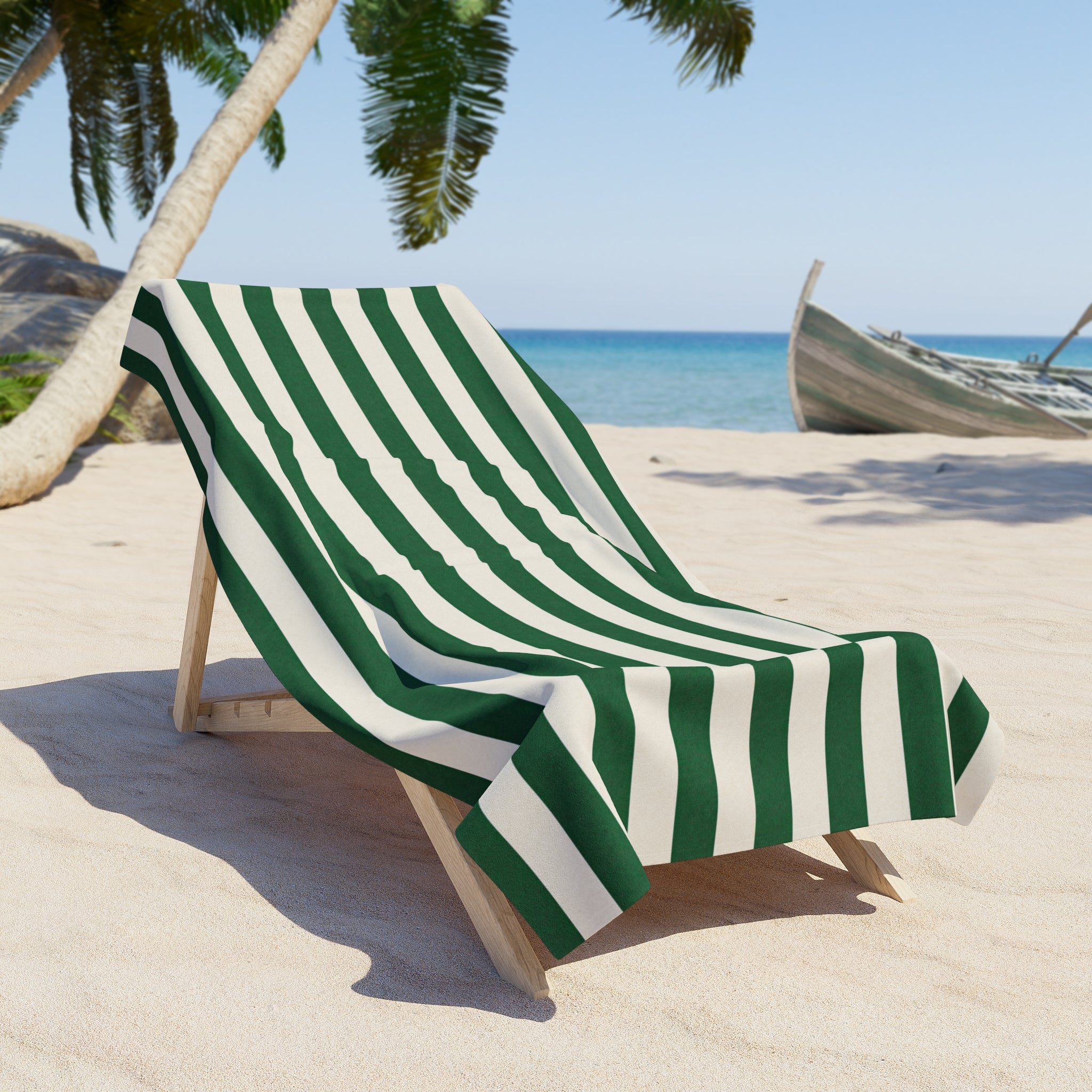 Green & White Striped Beach Towel — Classic Nautical Summer Towel - Creations by Chris and Carlos