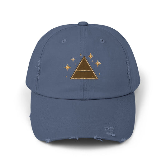 Old Soul Apothecary Distressed Pyramid Cap — Vintage Gold Triangle Embroidered Hat - Creations by Chris and Carlos