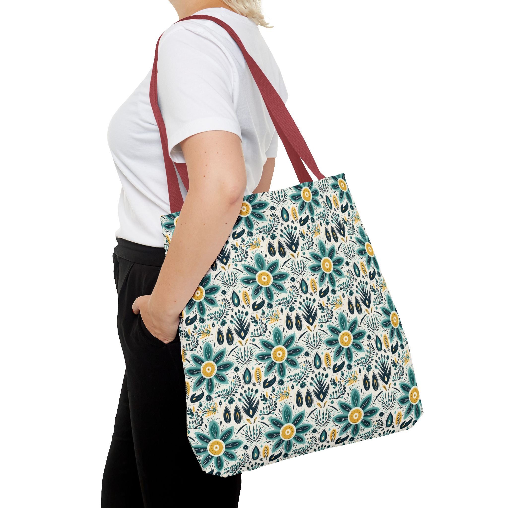 Sol y Alegría (Sun and Joy) Collection- Cactus Succulent Pattern Microfiber Blanket Soft Velveteen Throw for Home & Garden Lovers Floral Folk Art Tote Bag — Teal & Mustard All-Over Print - Creations by Chris and Carlos