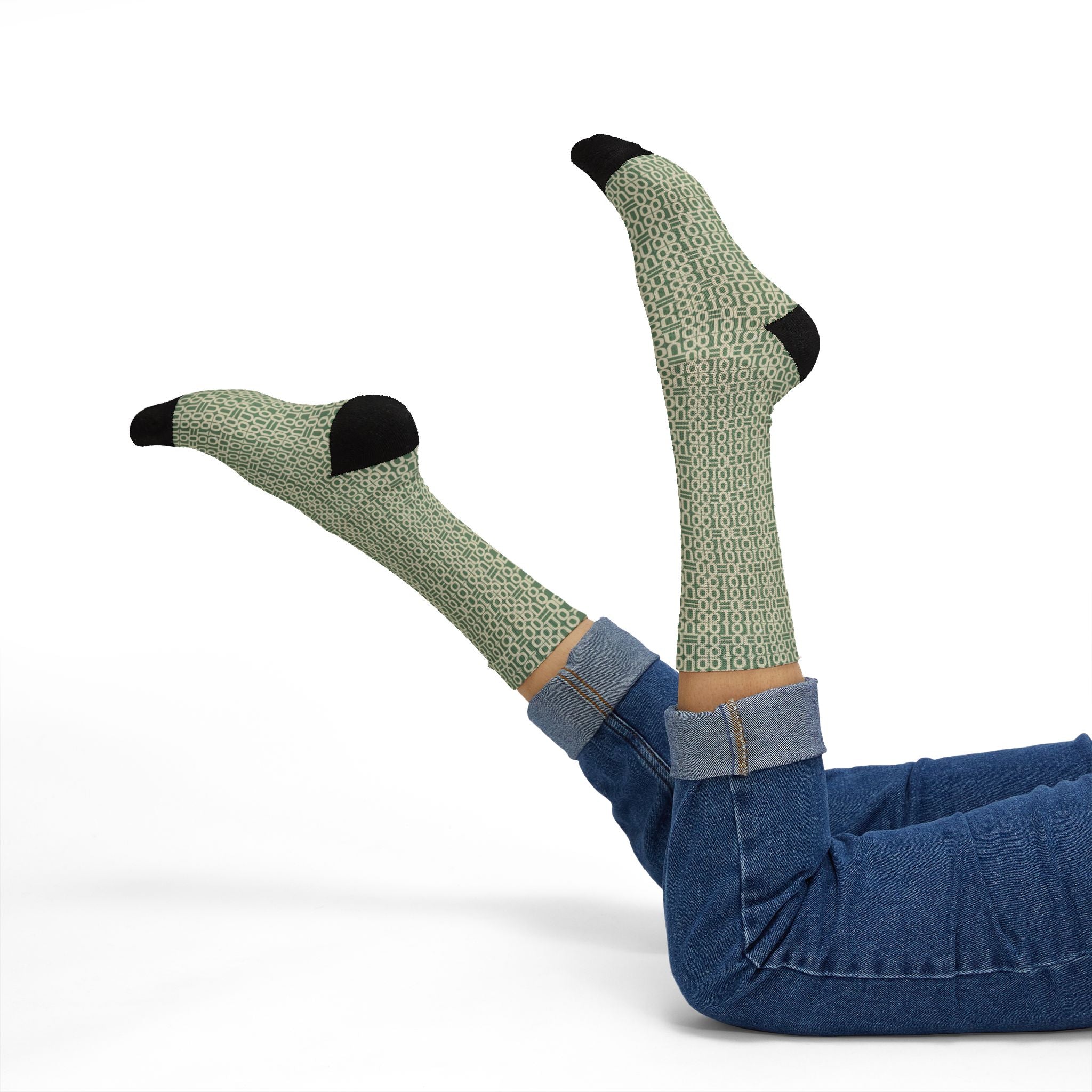 Prism Point Athletic Collection- Geometric Sage Green Sublimation Socks Patterned Crew Socks - Creations by Chris and Carlos