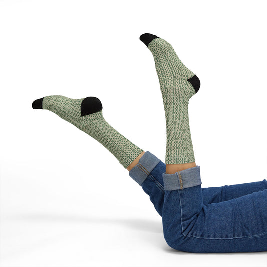 Prism Point Athletic Collection- Geometric Sage Green Sublimation Socks Patterned Crew Socks - Creations by Chris and Carlos