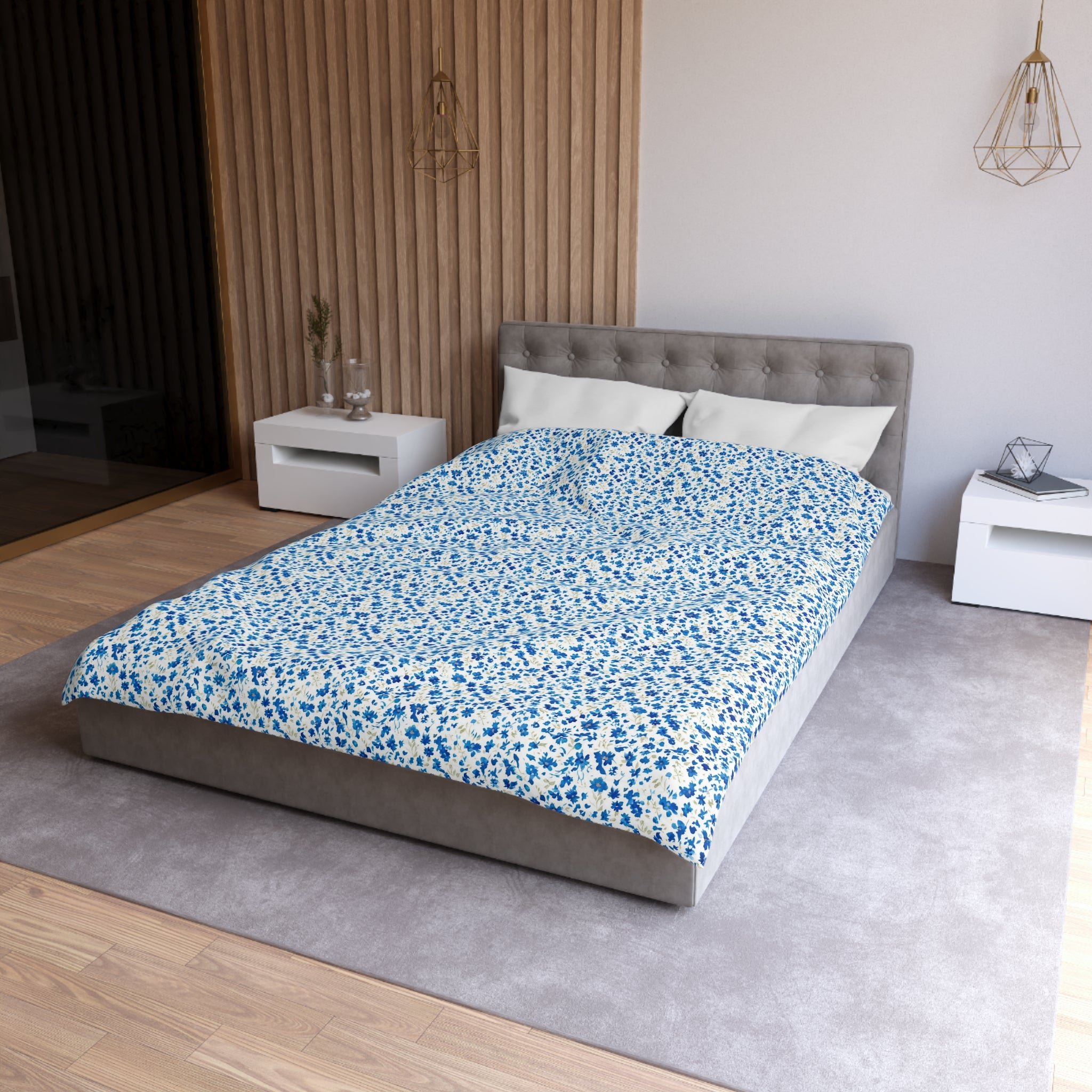 The Artisanal Flora Gallery Blue Ditsy Floral Microfiber Duvet Cover - Creations by Chris and Carlos