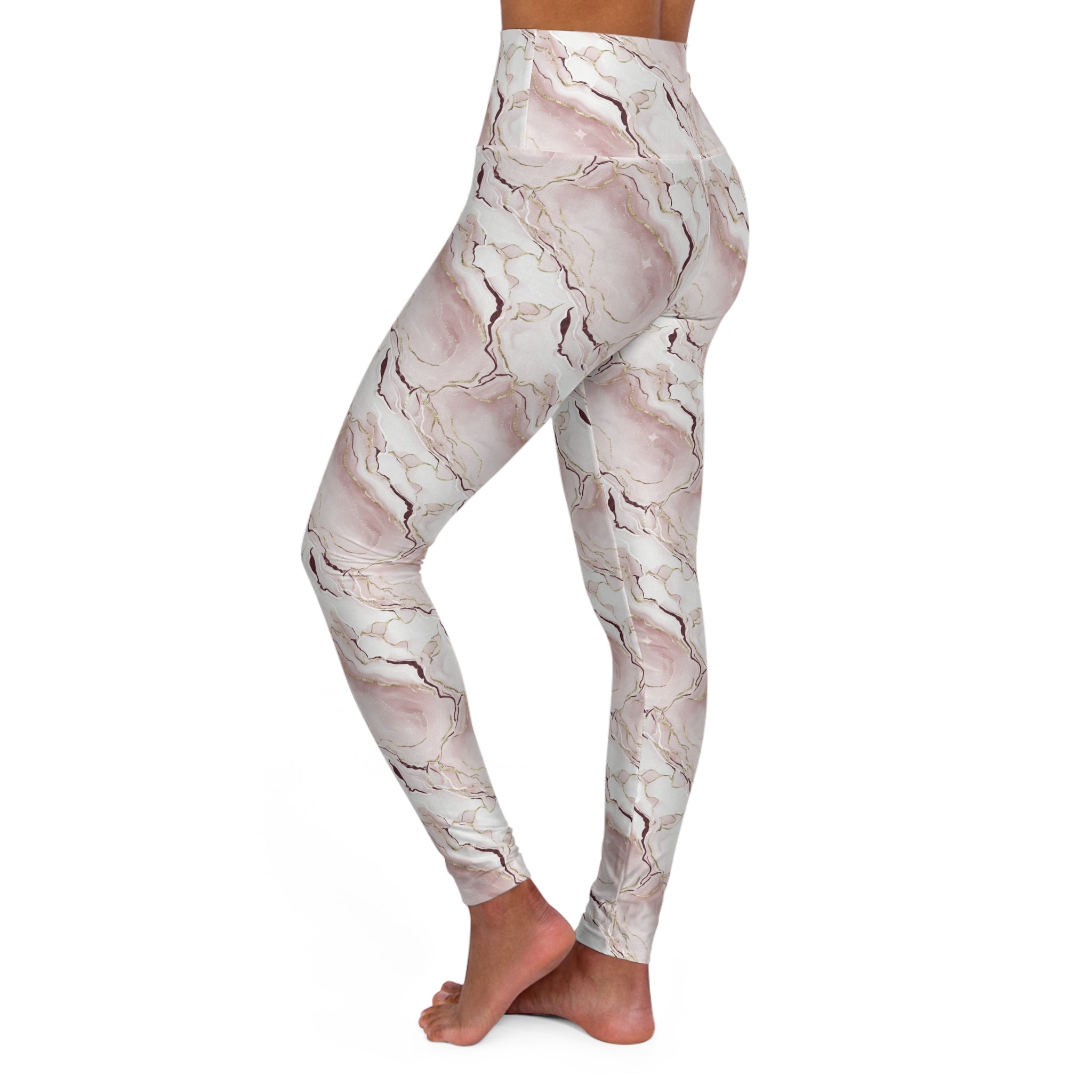 Marble Print High-Waisted Yoga Leggings — Soft Pink Stone Pattern - Creations by Chris and Carlos