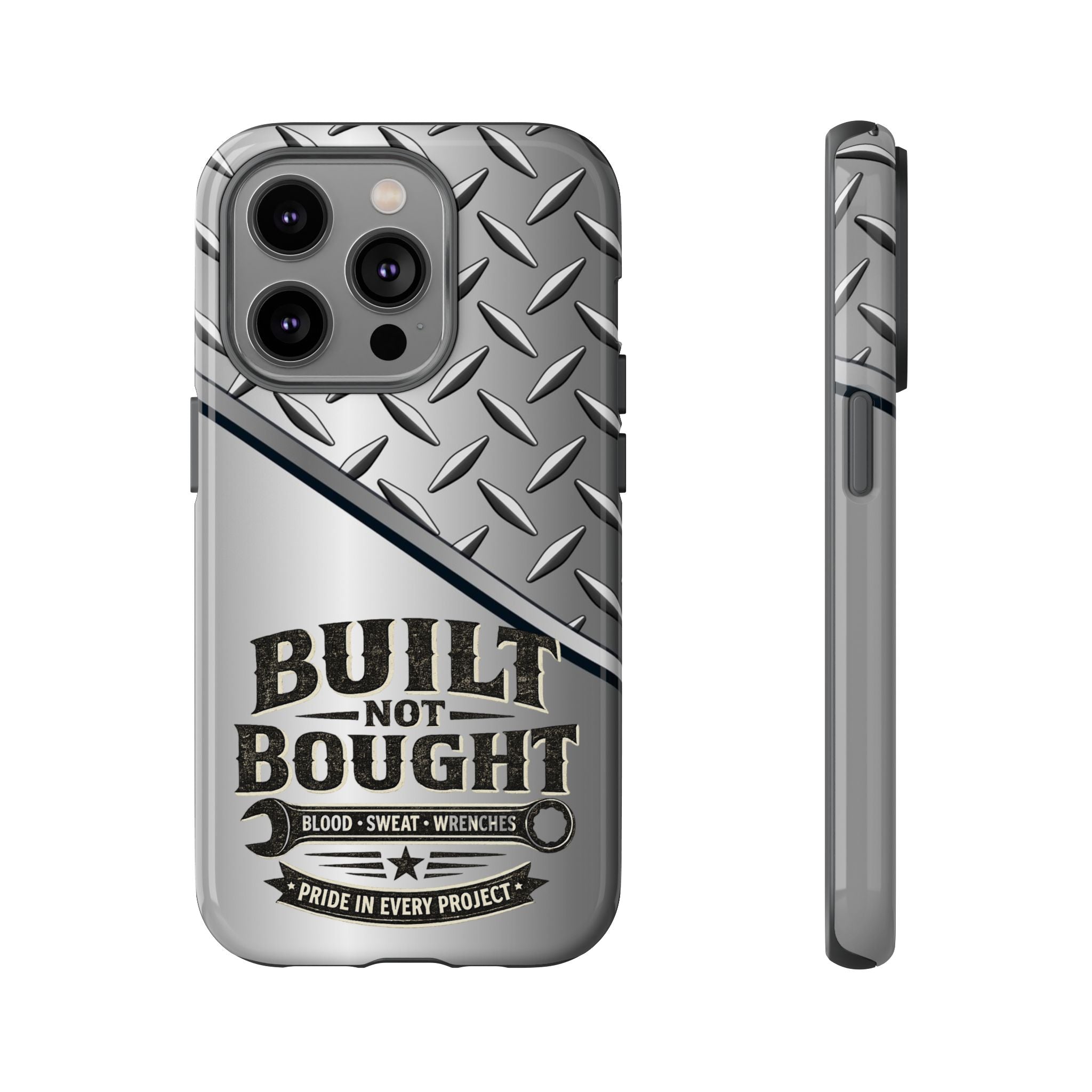 Built Not Bought Metal Diamond-Plate Phone Case — Rugged Tool Lover Gift - Creations by Chris and Carlos
