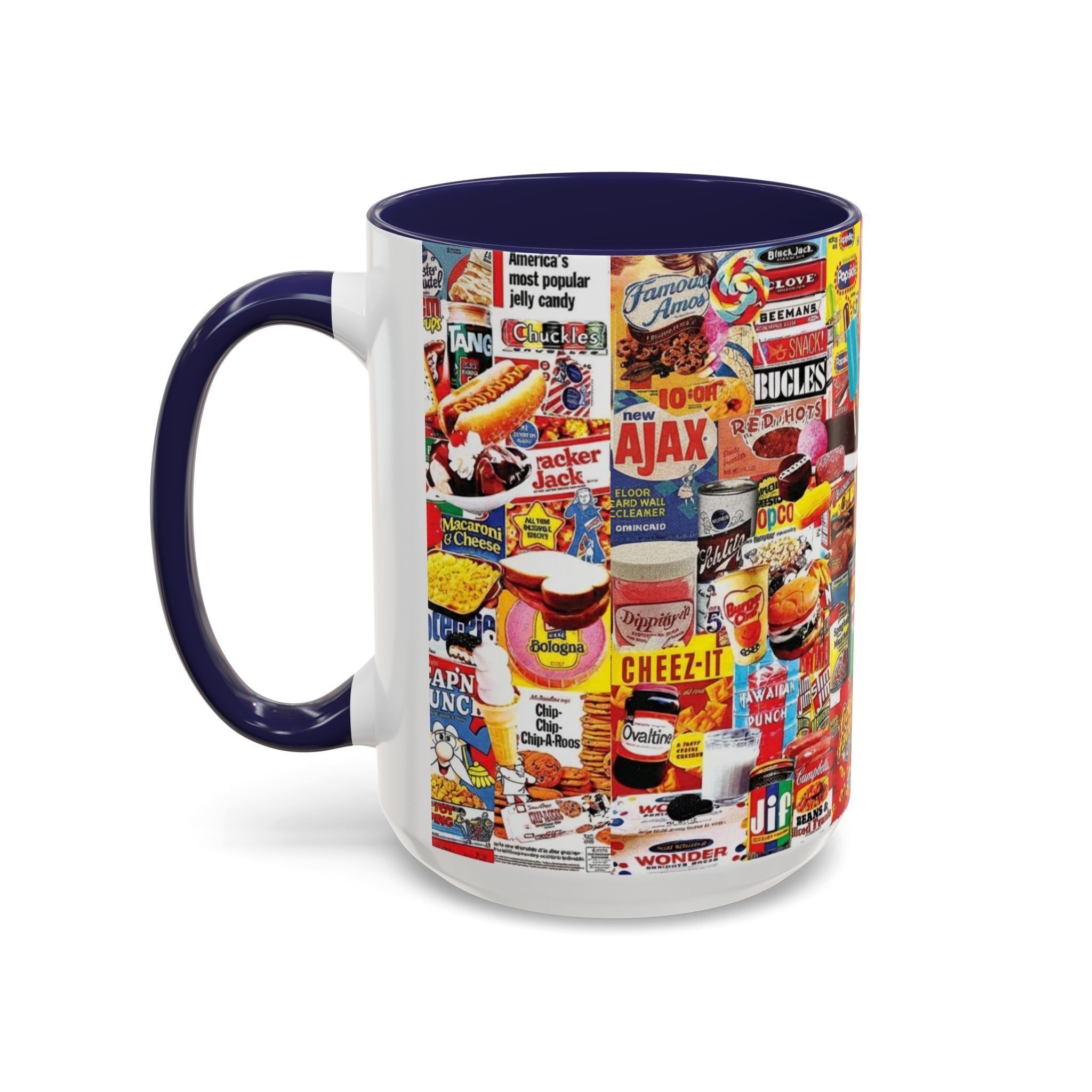 Retro Snack Collage Mug — Vintage Candy & Cereal Packaging Accent Coffee Mug - Creations by Chris and Carlos