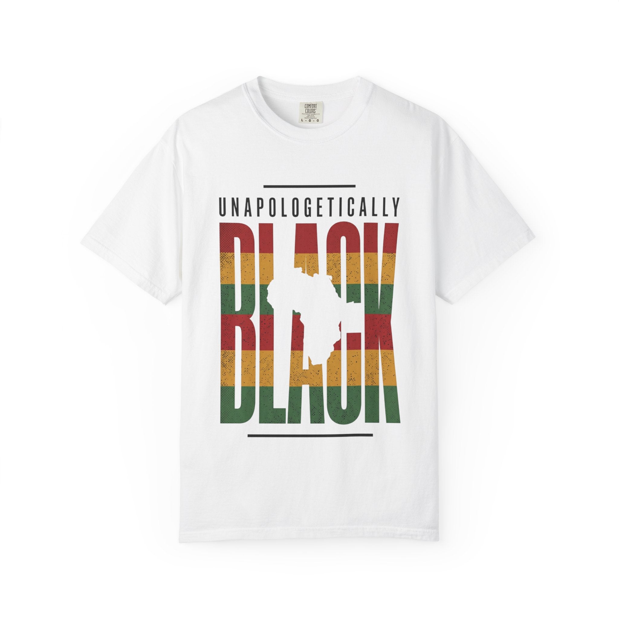 Unapologetically Black T-Shirt — Retro Pan-African Stripes - Creations by Chris and Carlos