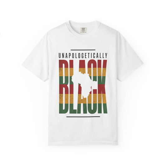 Unapologetically Black T-Shirt — Retro Pan-African Stripes - Creations by Chris and Carlos