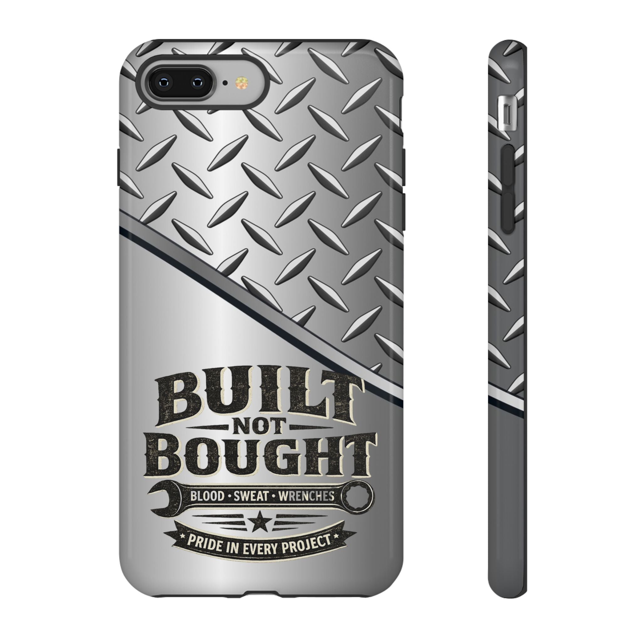 Built Not Bought Metal Diamond-Plate Phone Case — Rugged Tool Lover Gift - Creations by Chris and Carlos