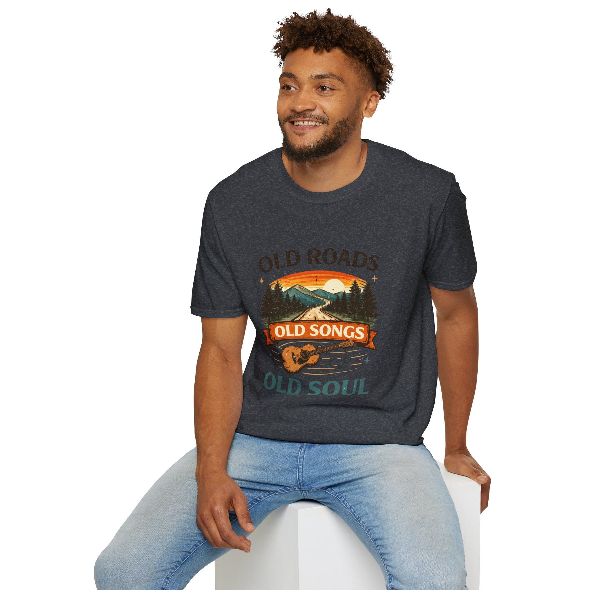 Old Roads Old Songs Old Soul T-Shirt — Vintage Mountain Guitar Retro Tee - Creations by Chris and Carlos