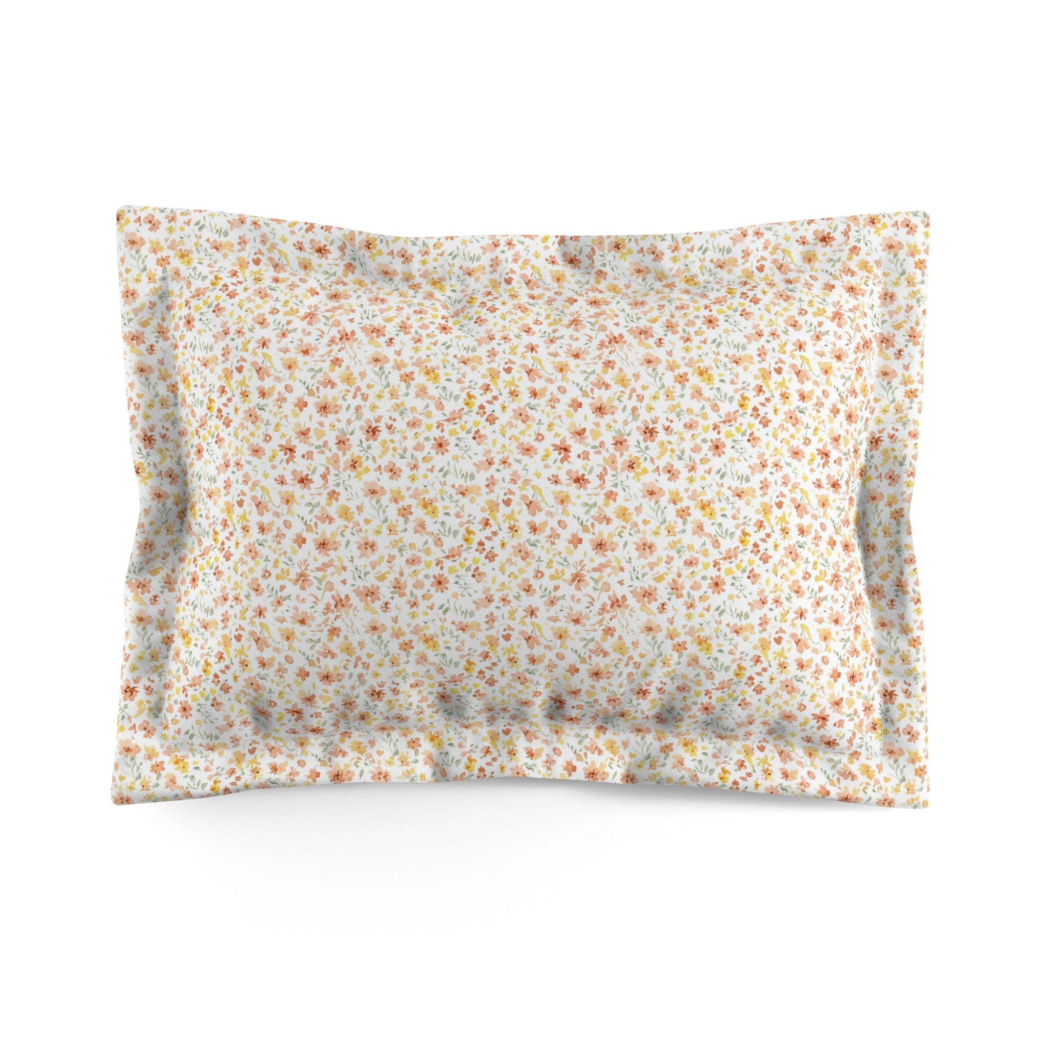 The Artisanal Flora Gallery Floral Microfiber Pillow Sham — Petite Orange & Yellow Ditsy Print - Creations by Chris and Carlos