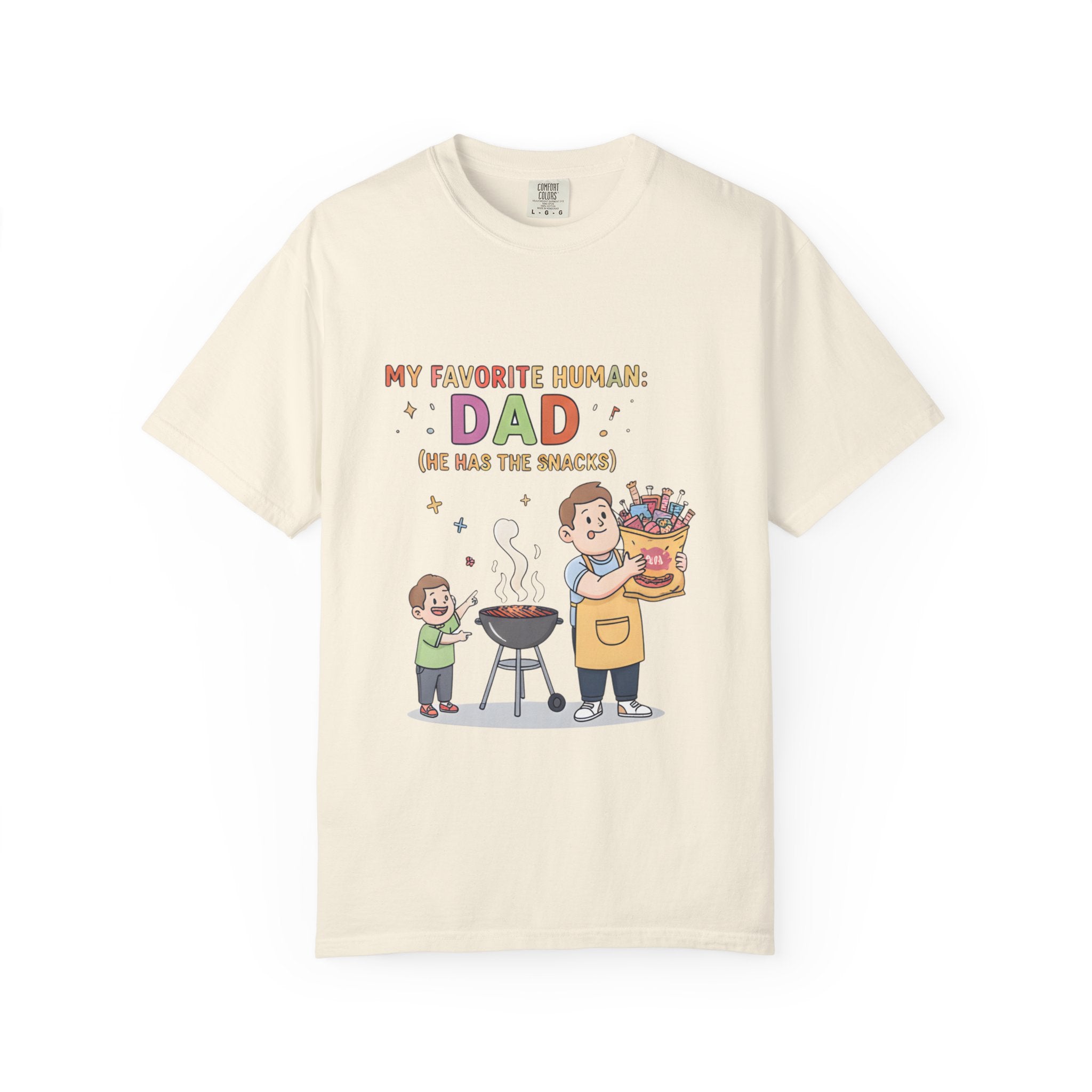 T-Shirt — "My Favorite Human Dad-He has the snacks" Funny Retro Graphic Tee - Creations by Chris and Carlos