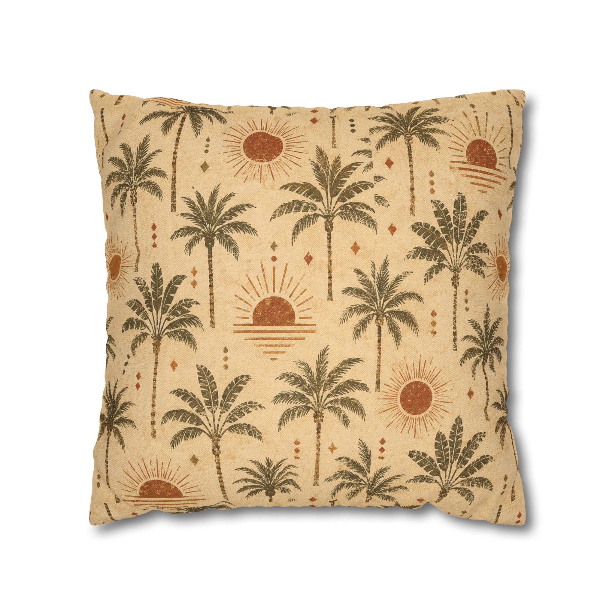 Tropical Palm Sunset Pillowcase — Boho Beach Decorative Throw Pillow Cover - Creations by Chris and Carlos