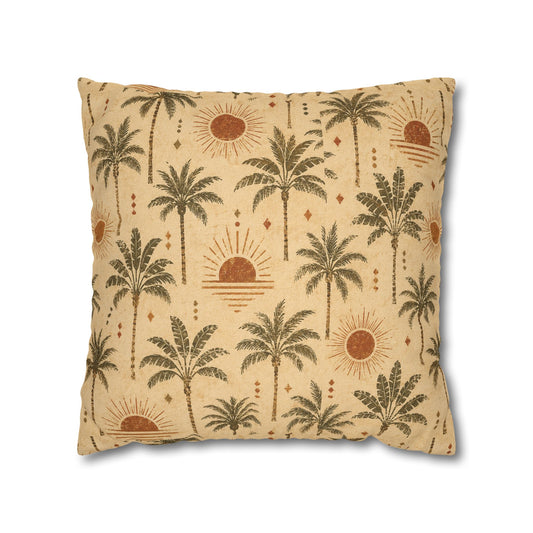 Tropical Palm Sunset Pillowcase — Boho Beach Decorative Throw Pillow Cover - Creations by Chris and Carlos