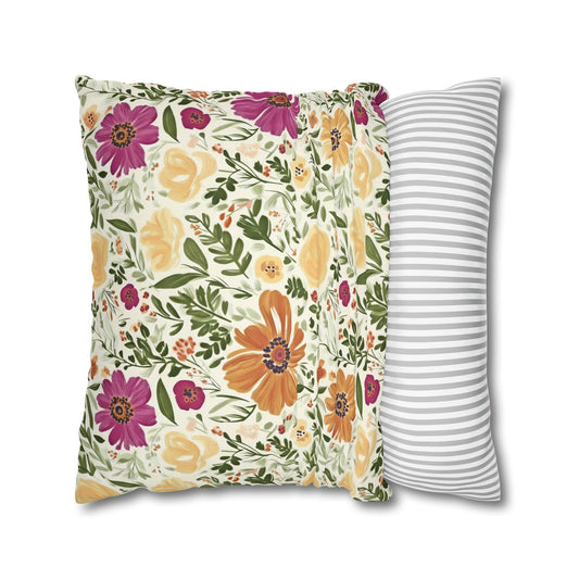 The Artisanal Flora Gallery Floral Cottage Garden Pillowcase — Yellow & Magenta Bloom Square Pillow - Creations by Chris and Carlos