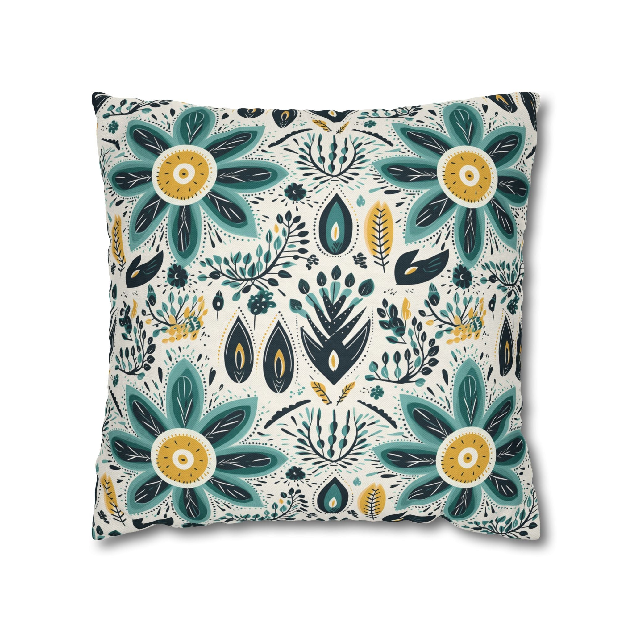 Sol y Alegría (Sun and Joy) Collection- Cactus Succulent Pattern Microfiber Blanket Soft Velveteen Throw for Home & Garden LoversFloral Folk-Pattern Square Pillowcase — Teal & Mustard Decorative Throw Pillow Cover - Creations by Chris and Carlos