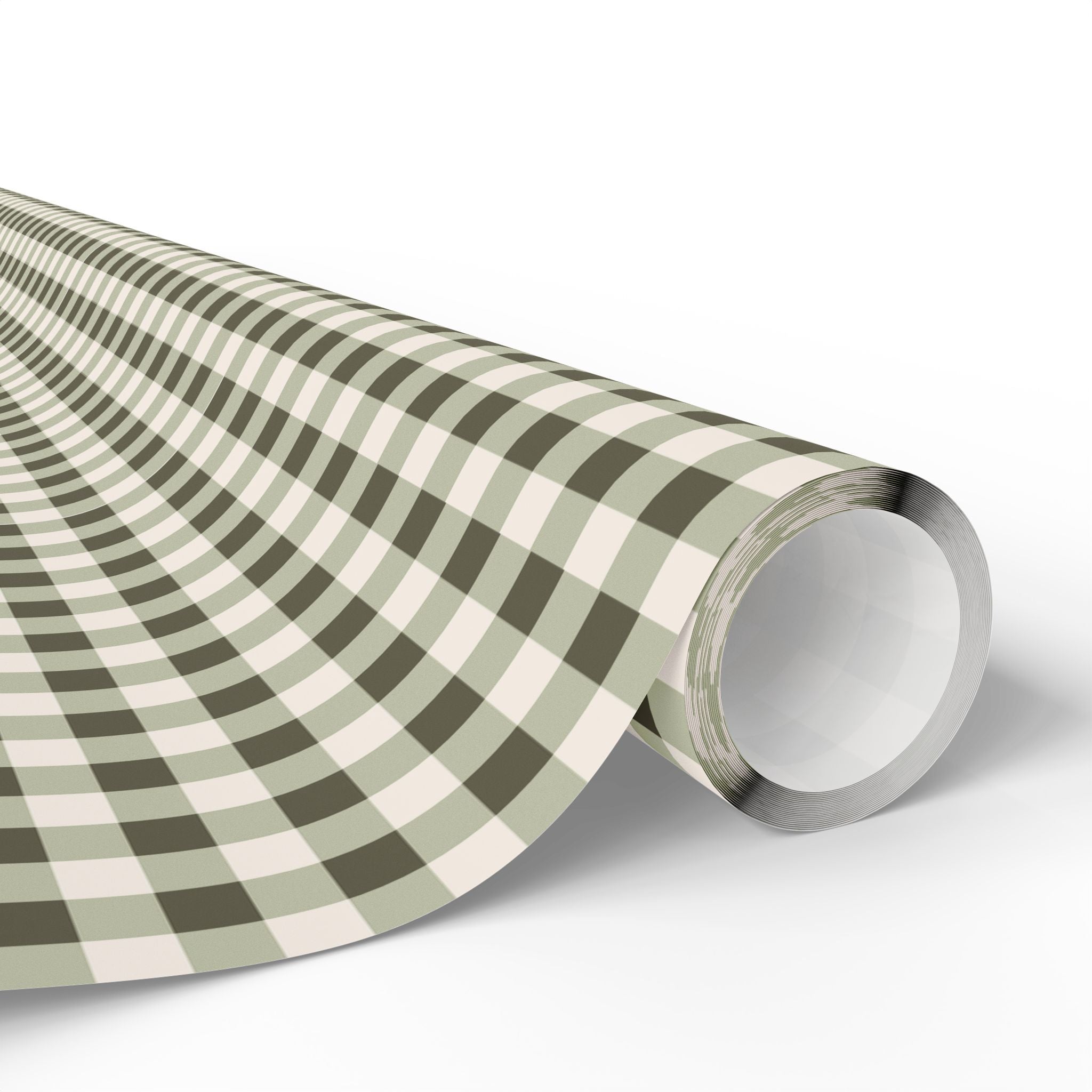 Gingham Plaid Wrapping Paper Roll — Neutral Green Check Holiday Gift Wrap - Creations by Chris and Carlos