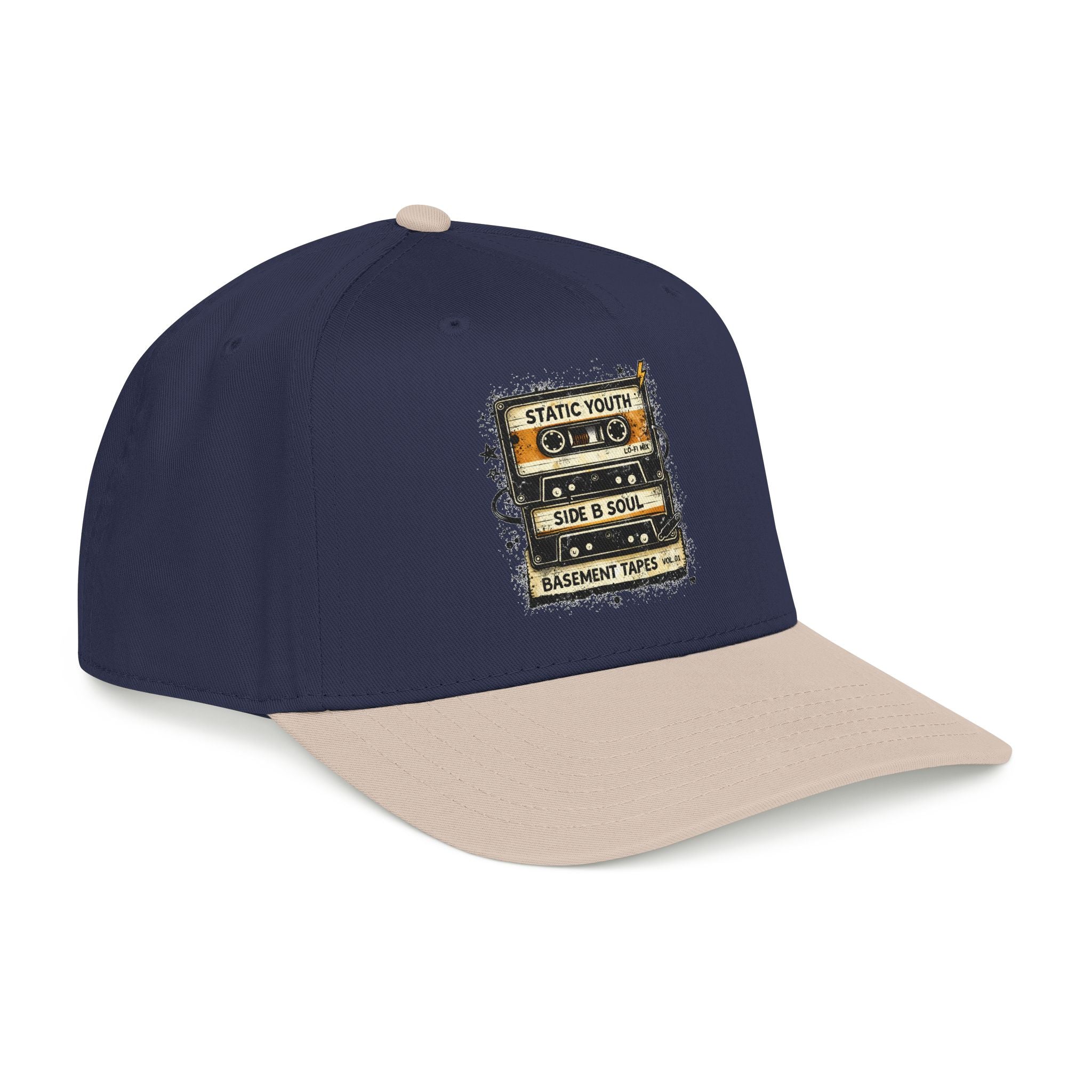 Vintage Cassette Baseball Cap — "Static Youth / Side B Soul" Retro Tape Design - Creations by Chris and Carlos