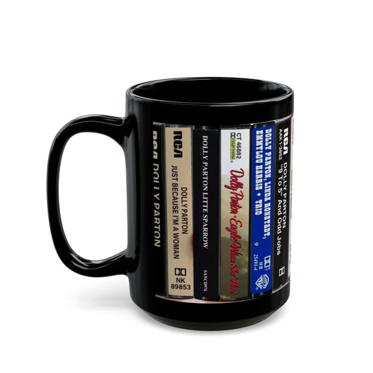 Dolly Parton Cassette Tape Spine Black Mug — Retro Music Coffee Cup (11oz/15oz) - Creations by Chris and Carlos