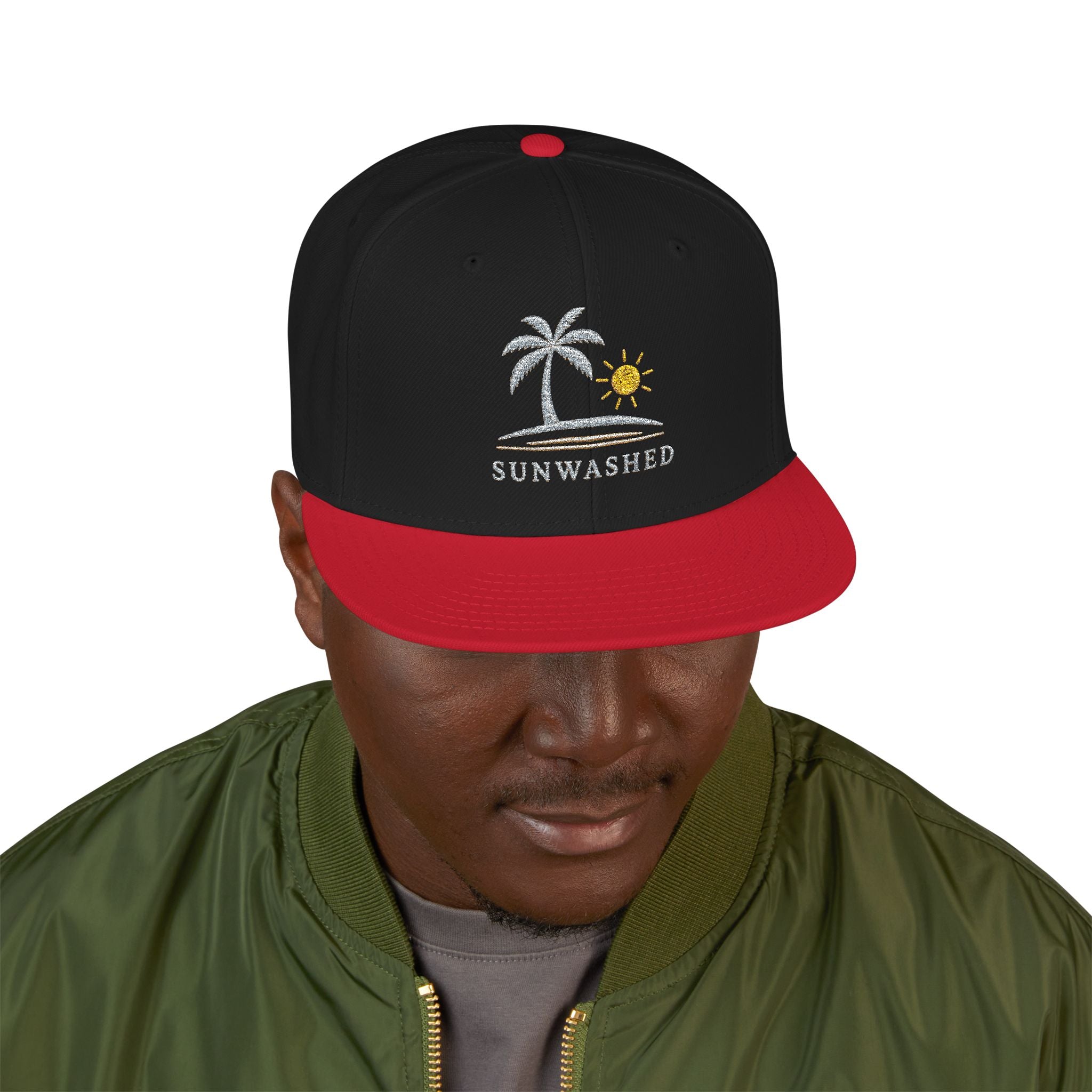 Crashed Palm Tree Snapback Hat — Embroidered Beach Sun Cap - Creations by Chris and Carlos