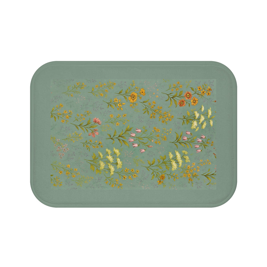 Botanical Bath Mat with Midnight Meadow Floral Design, Soft Bathroom Rug, Home Decor, Gift for Her, Cozy Bathroom Accessory