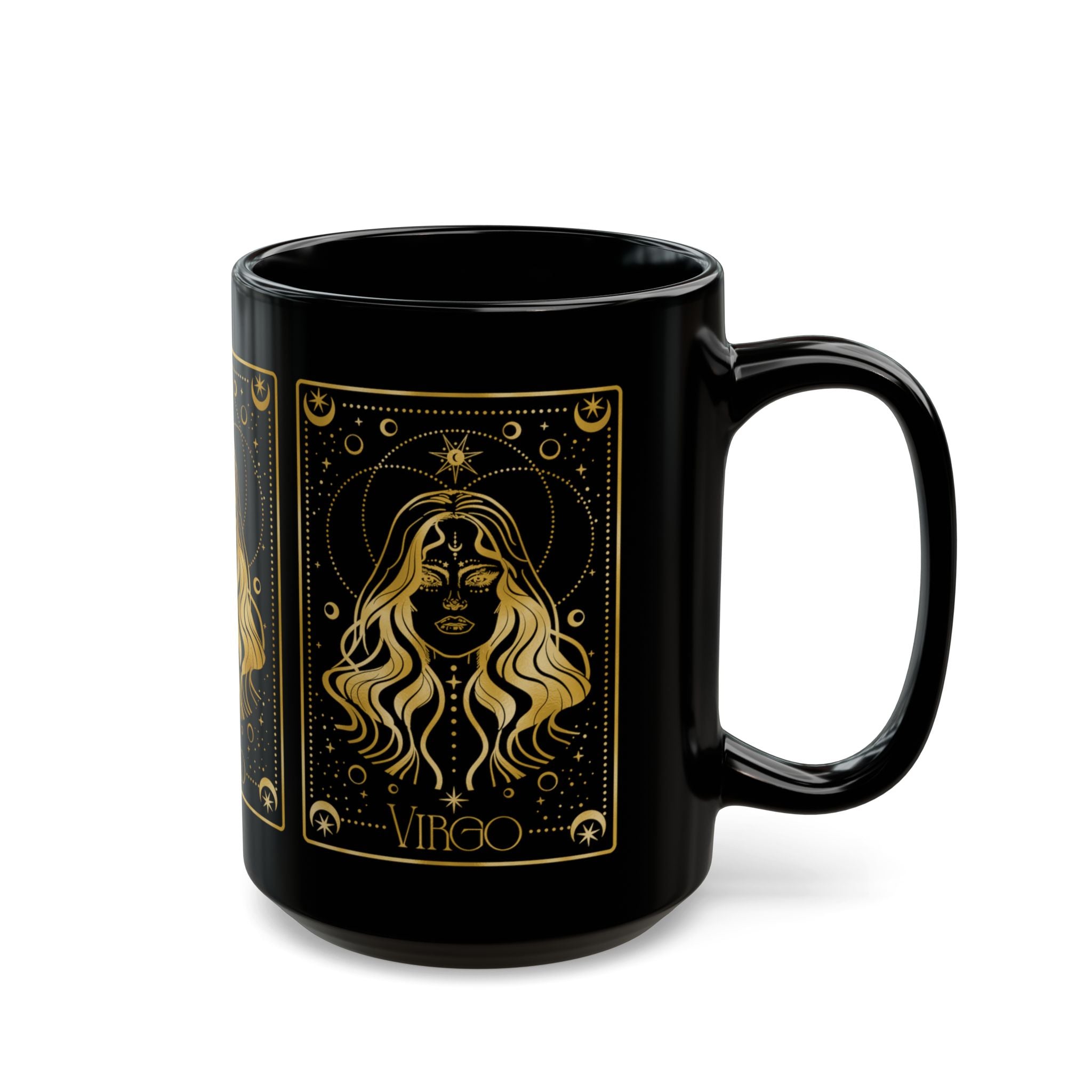 Virgo Zodiac Black Mug — Gold Astrological Design (11oz, 15oz) - Creations by Chris and Carlos