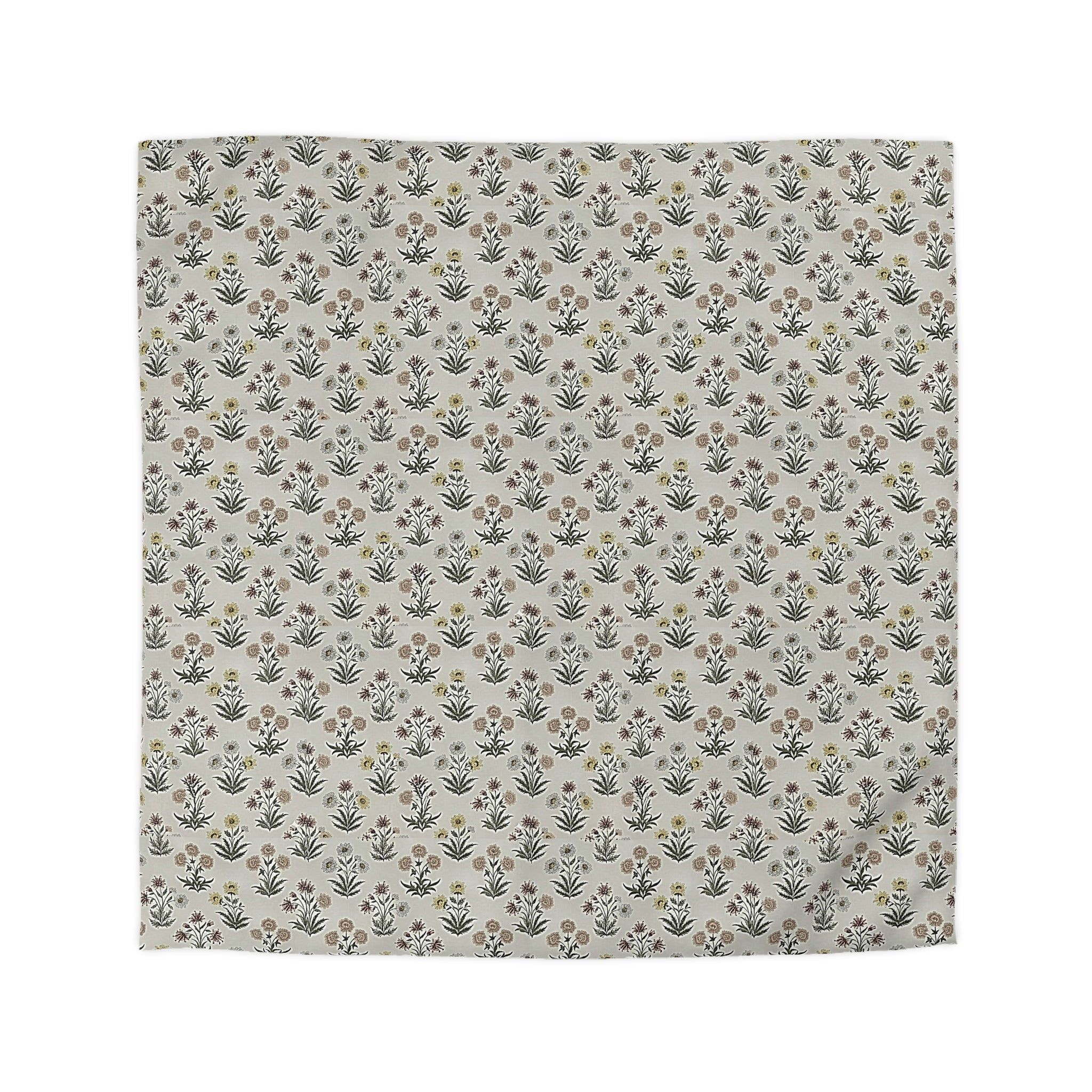 Floral Folk Pattern Duvet Cover — Neutral Microfiber Bedding - Creations by Chris and Carlos