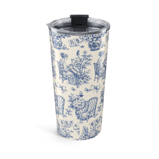 20oz Blue Toile Travel Tumbler – Vintage Floral Porcelain Pattern - Creations by Chris and Carlos