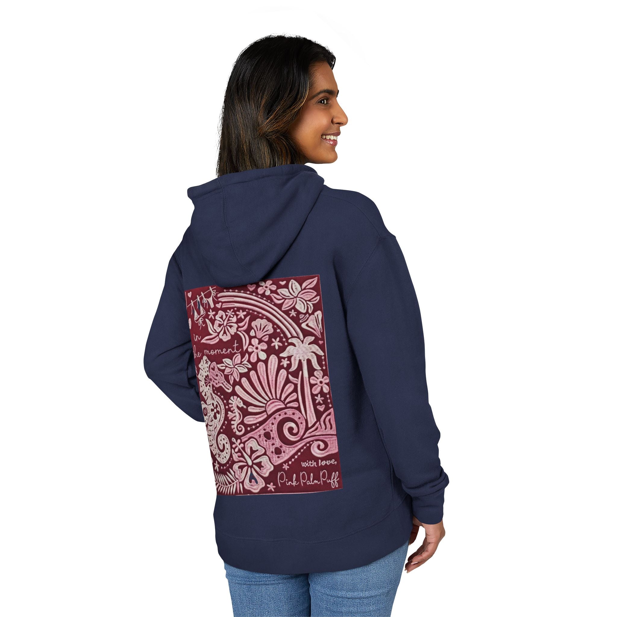 Coastal Bandana Art Hoodie — "Live in the Moment" Seahorse Design - Creations by Chris and Carlos