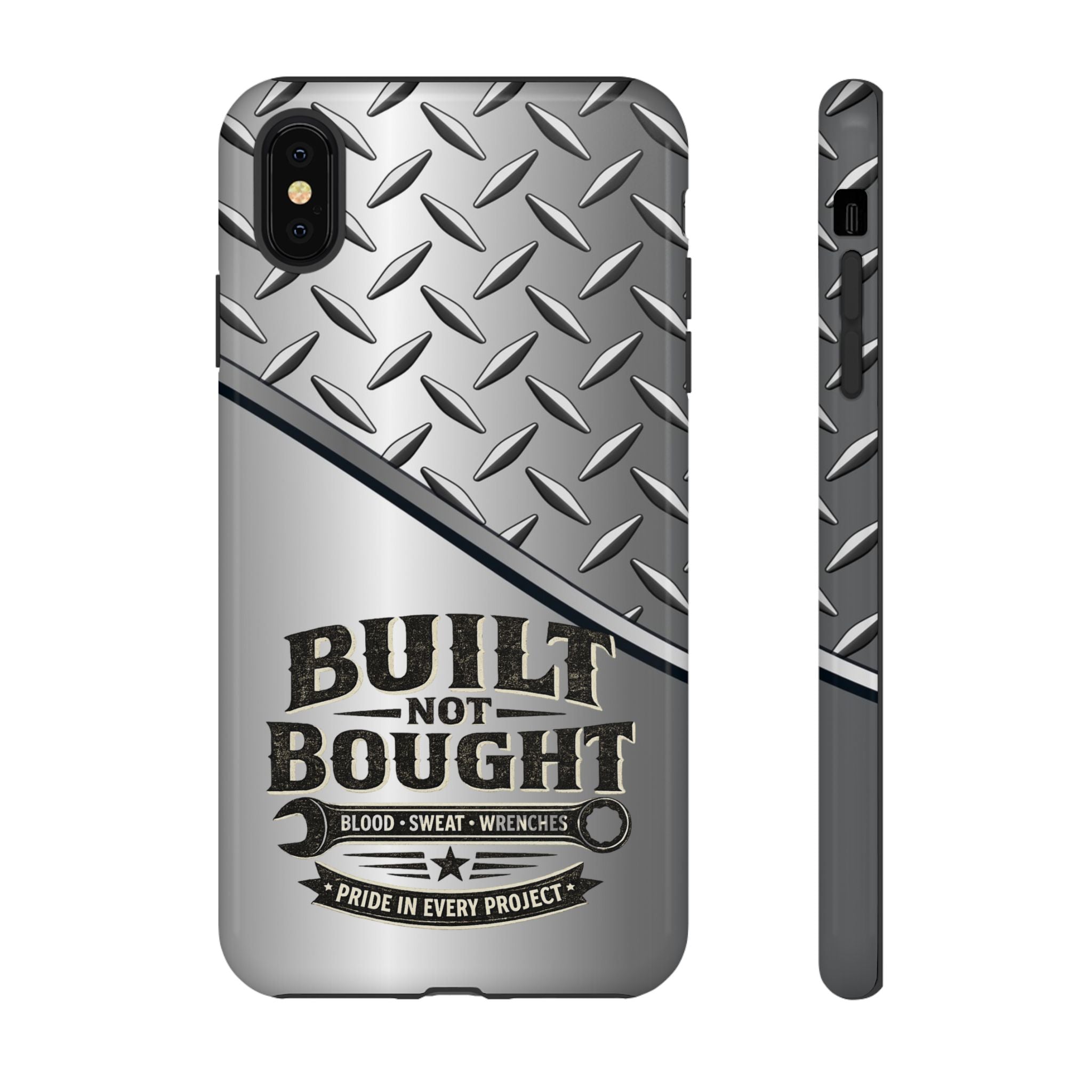 Built Not Bought Metal Diamond-Plate Phone Case — Rugged Tool Lover Gift - Creations by Chris and Carlos