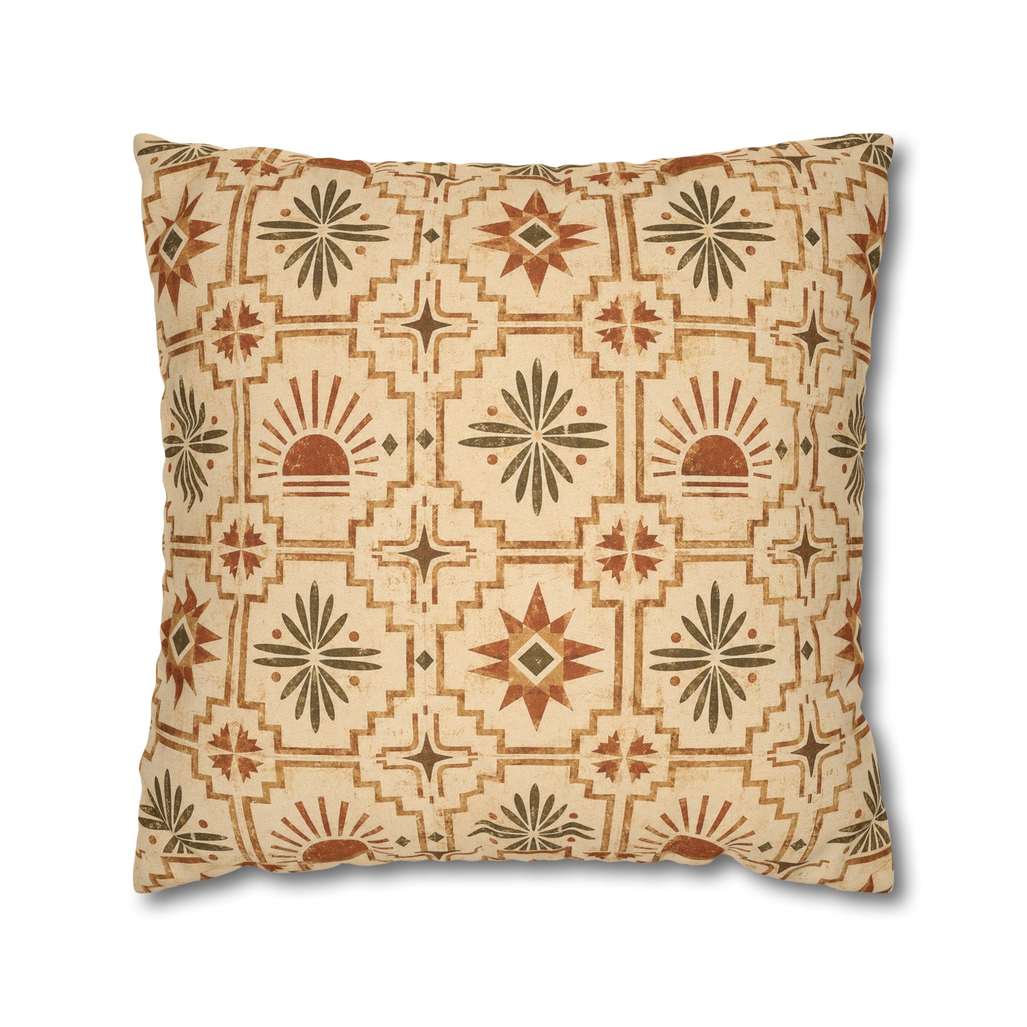 Southwestern Sunburst Pattern Pillowcase — Boho Geometric Throw Cover - Creations by Chris and Carlos