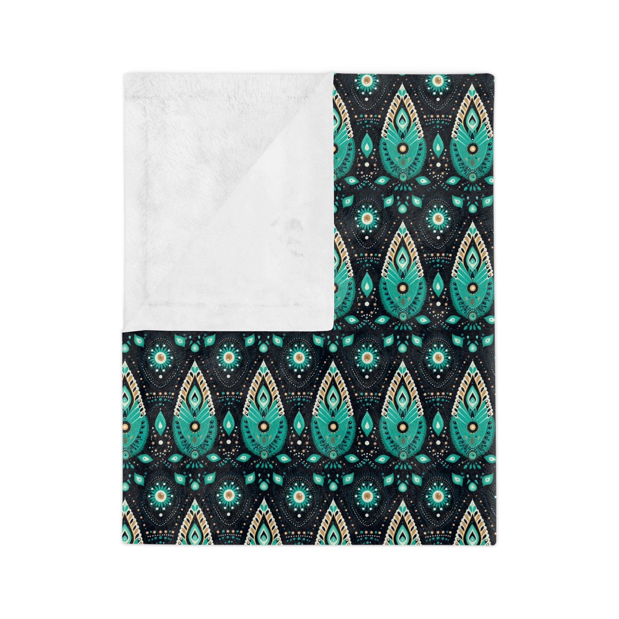 Sol y Alegría (Sun and Joy) Collection-Teal Paisley Velveteen Microfiber Blanket Soft Boho Throw for Bedroom & Travel - Creations by Chris and Carlos