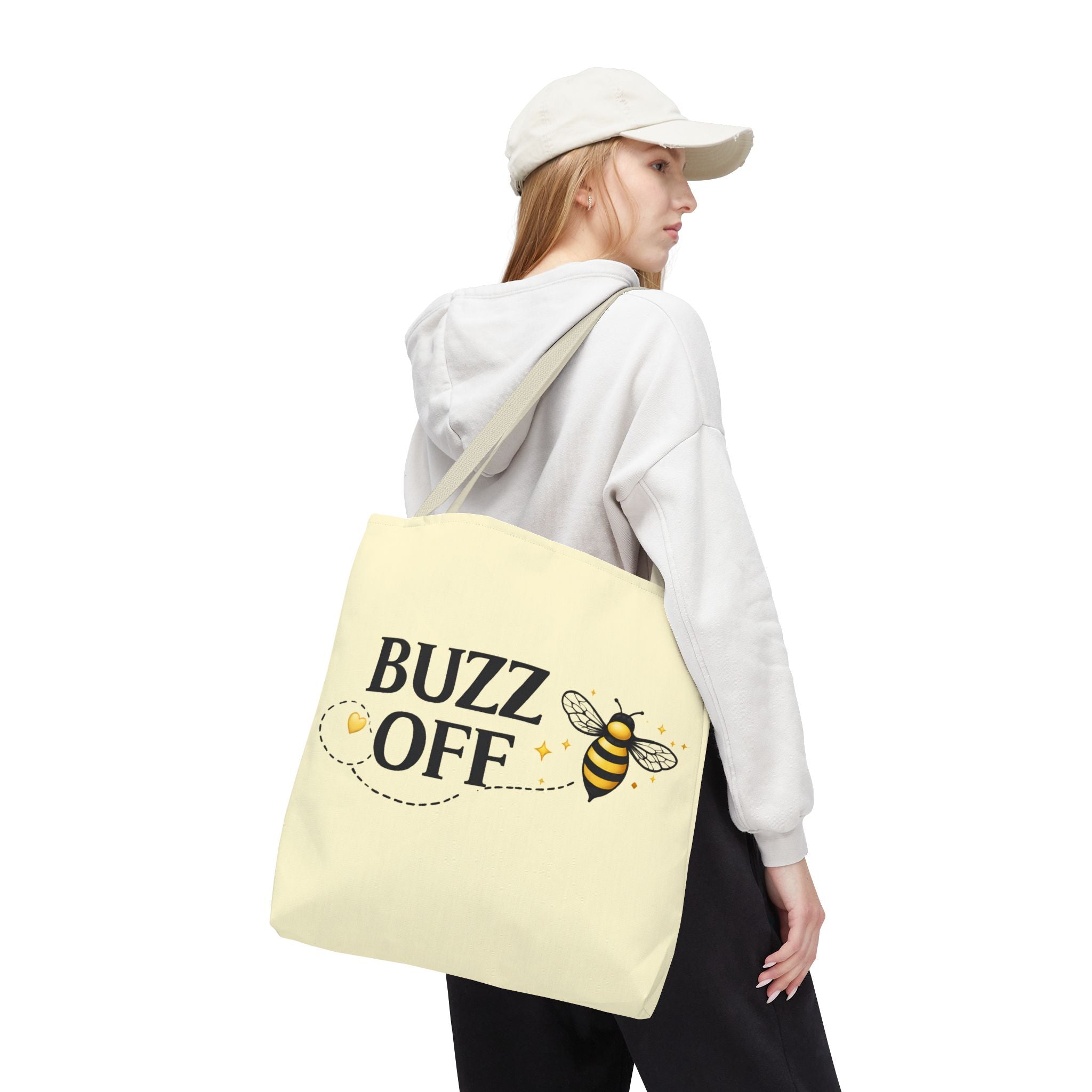 Buzz Off Bee Tote Bag – Cute Bee Graphic Canvas Shopping Tote - Creations by Chris and Carlos