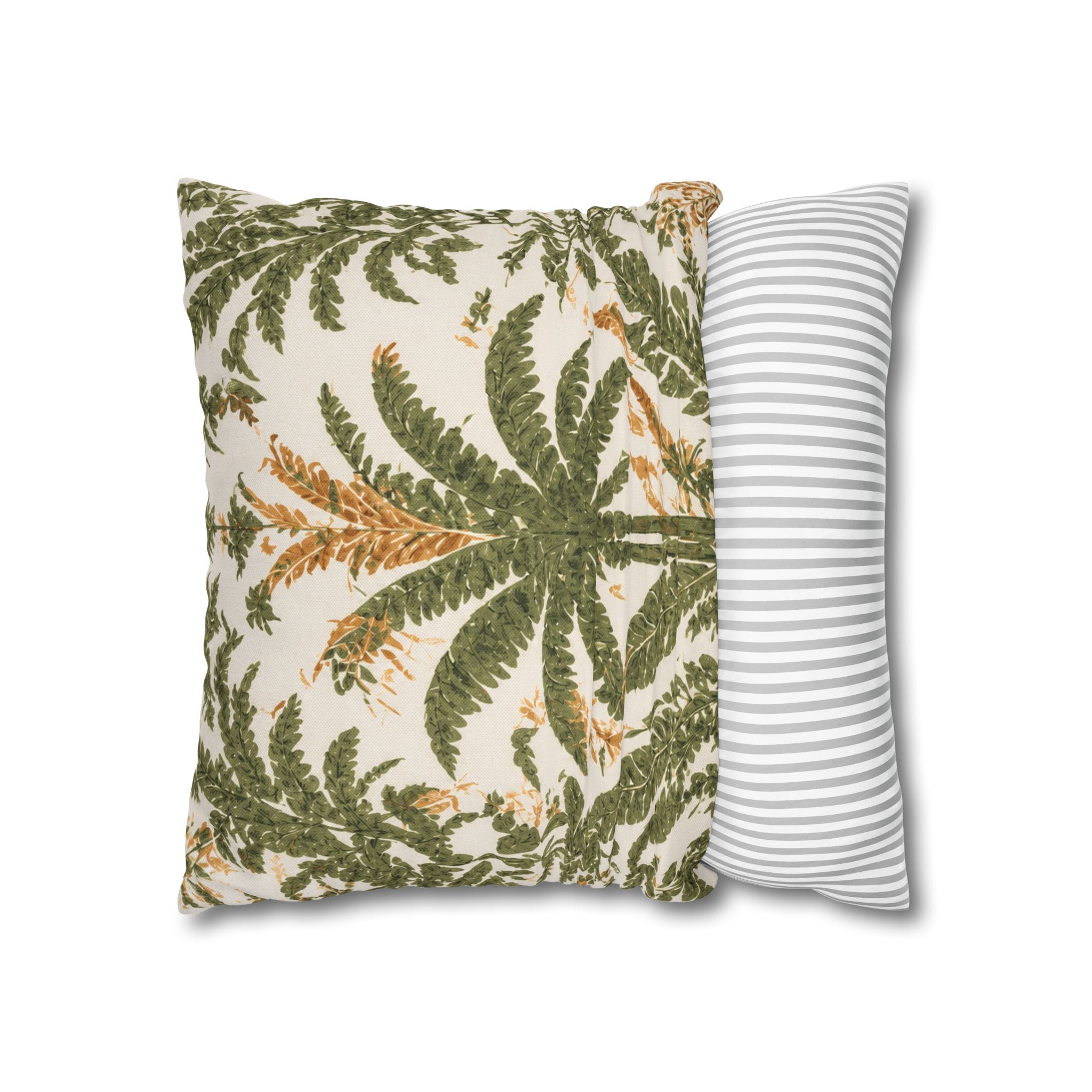 Palm Tree Decorative Pillowcase — Tropical Green Botanical Square Pillow - Creations by Chris and Carlos