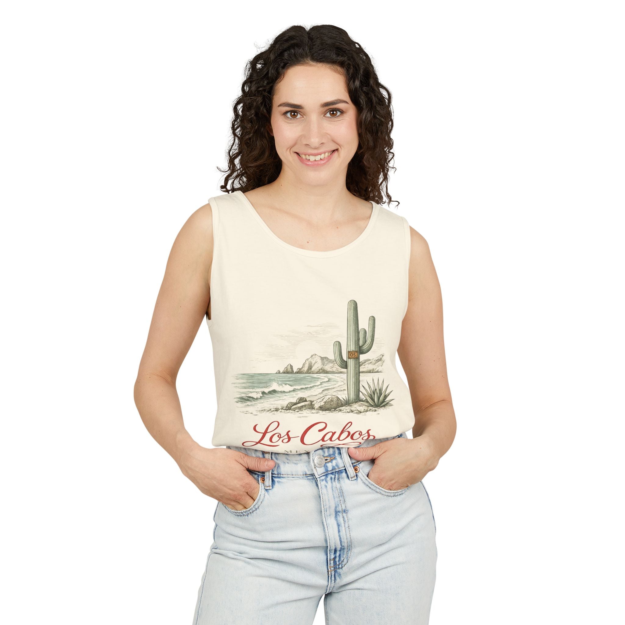 Los Cabos Cactus Beach Tank Top — Vintage Desert Coastal Vacation Tee - Creations by Chris and Carlos