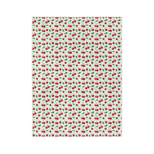 The Sugar Shack Diner Cherry Pattern Velveteen Microfiber Blanket — Cute Retro Fruit Throw - Creations by Chris and Carlos