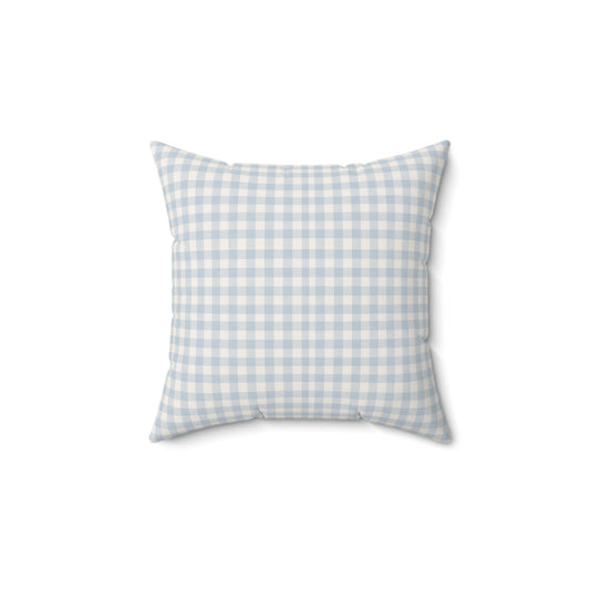 Gingham Faux Suede Square Pillow — Light Blue Check Decorative Throw Pillow - Creations by Chris and Carlos