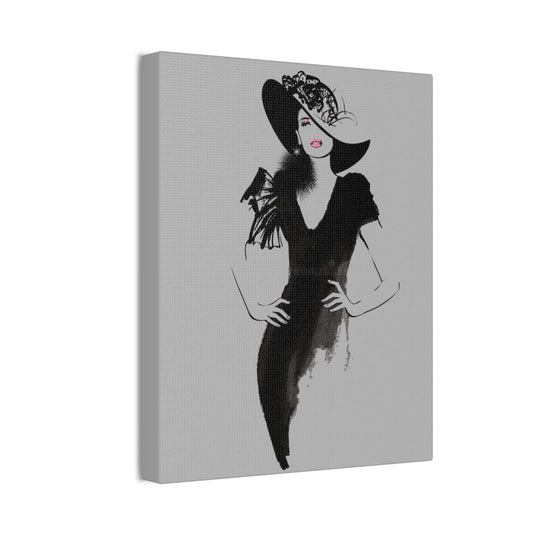 Fashion Illustration Canvas Wall Art — Elegant Lady in Black Hat - Creations by Chris and Carlos