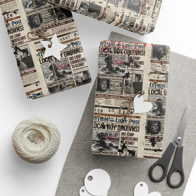 Halloween Vintage Newspaper Print Wrapping Paper — Retro Ads & Red Hearts Gift Wrap