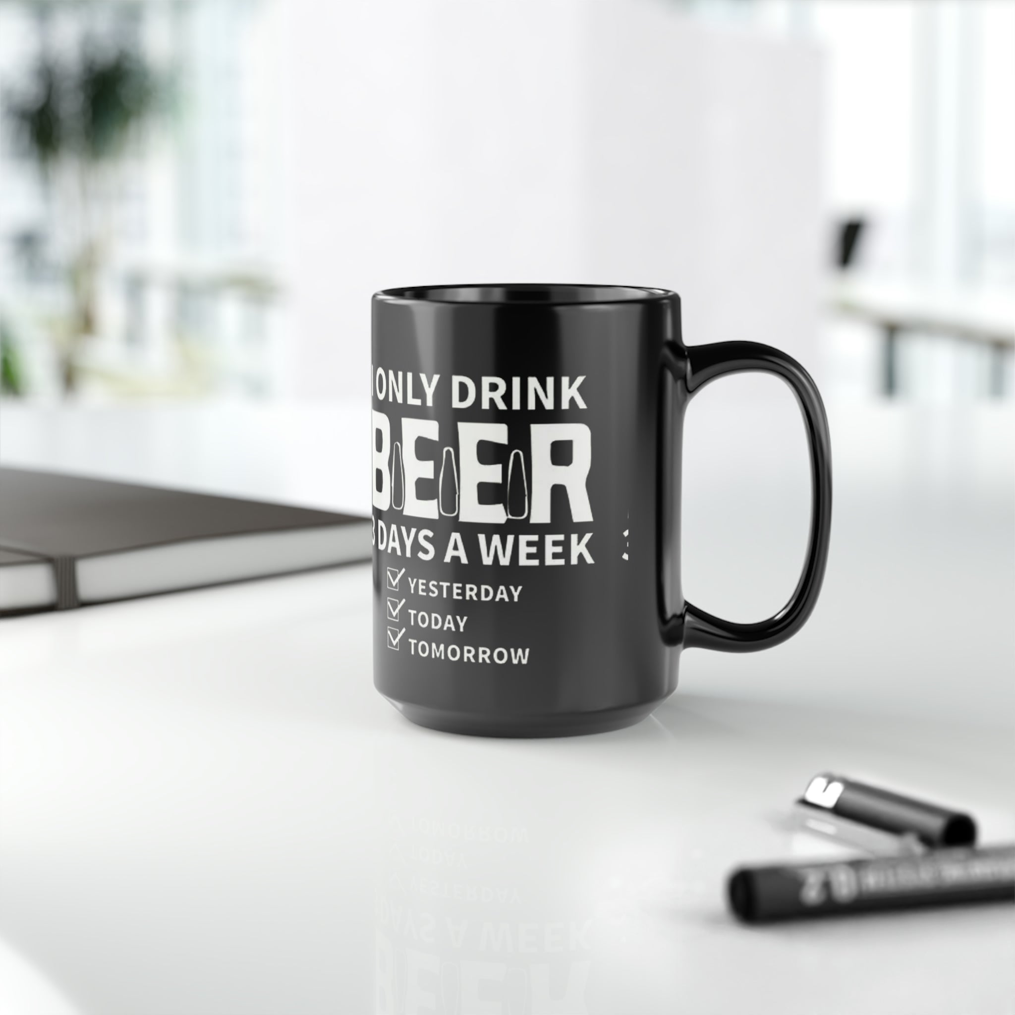 Beer Drinking- Black Mug, 15oz - Creations by Chris and Carlos