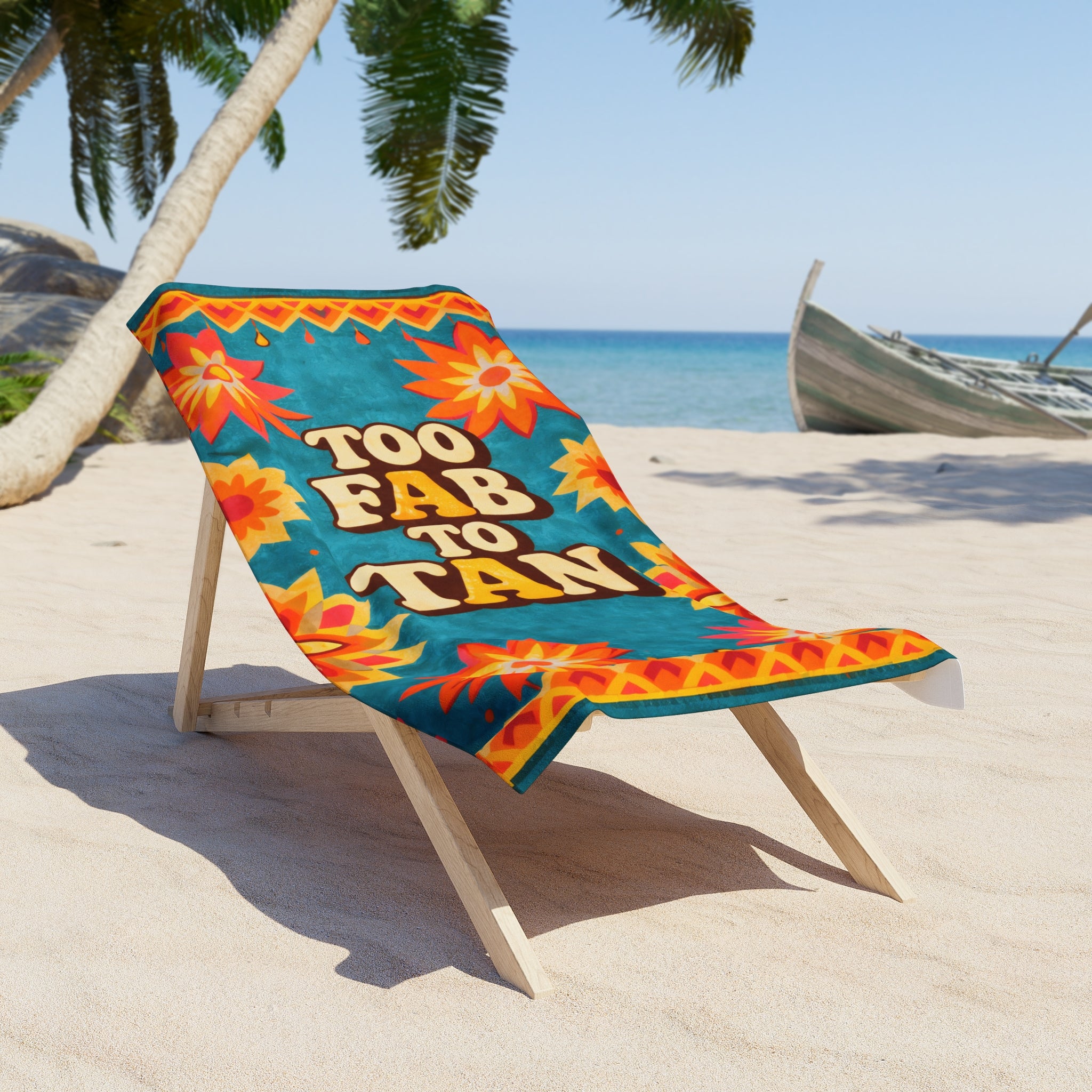 Beach Towel — "Too Fab to Tan" Floral Retro Pool & Beach Towel - Creations by Chris and Carlos