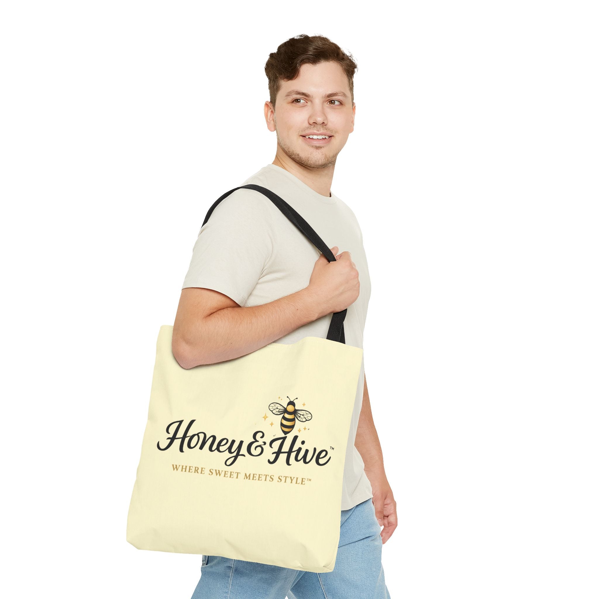 Honey & Hive Logo Tote Bag — Cute Bee Market Tote, "Where Sweet Meets Style" - Creations by Chris and Carlos