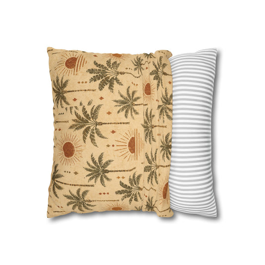 Tropical Palm Sunset Pillowcase — Boho Beach Decorative Throw Pillow Cover - Creations by Chris and Carlos