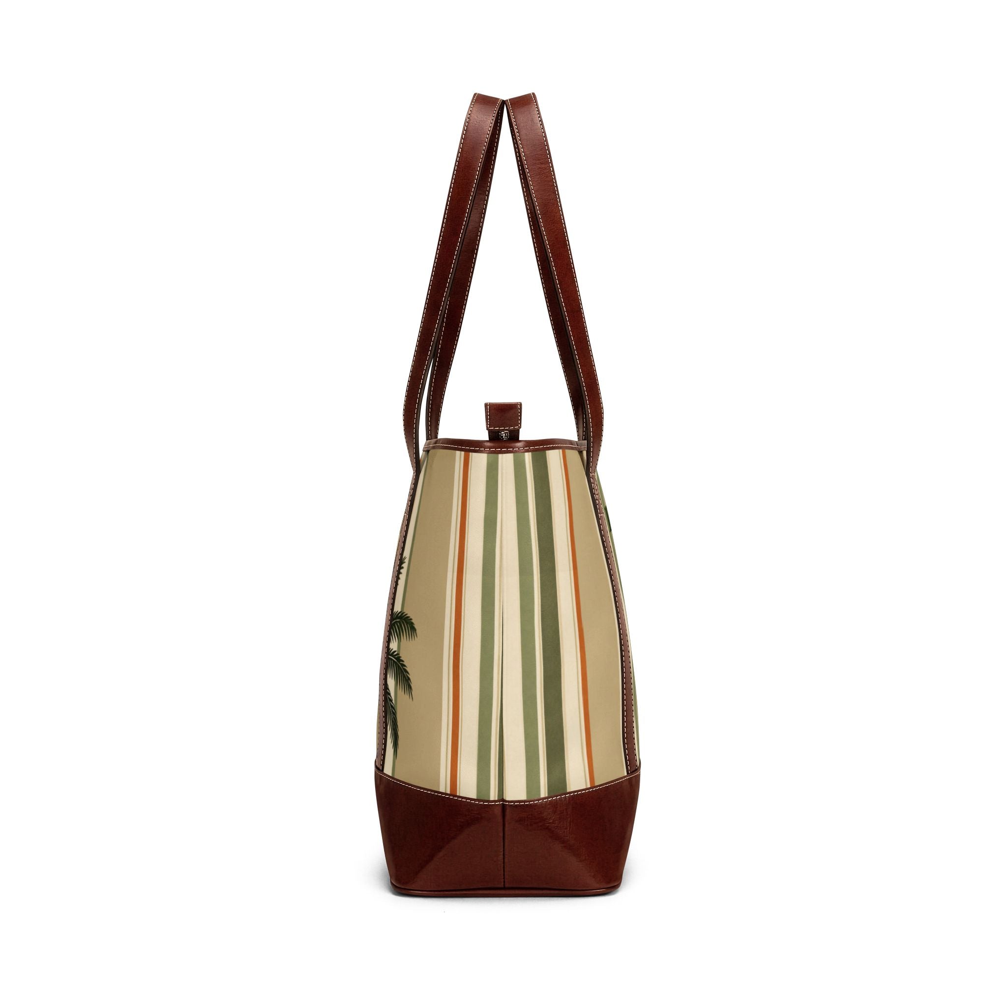 Palm Haven Tote Bag — Retro Striped Palm Beach Handbag - Creations by Chris and Carlos