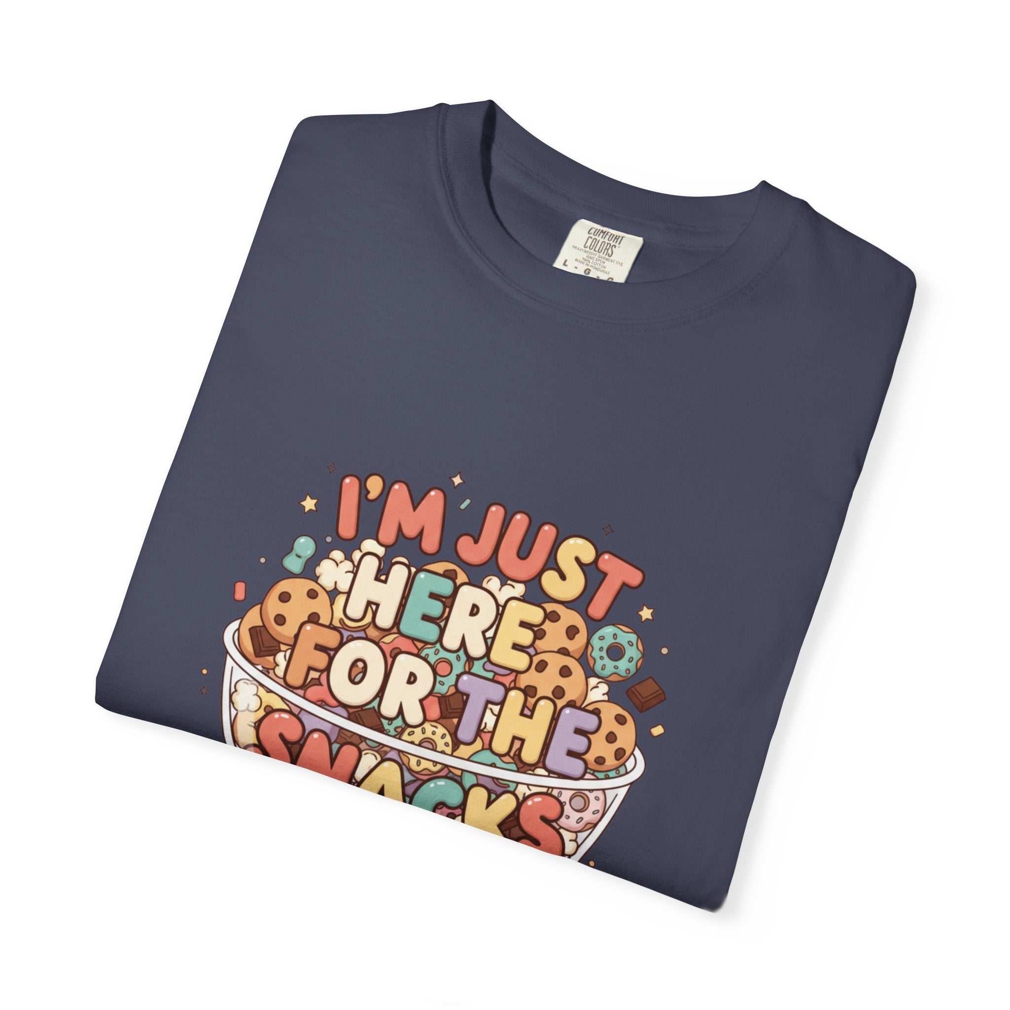 T-Shirt — "I'm Just Here for the Snacks" Funny Retro Graphic Tee - Creations by Chris and Carlos