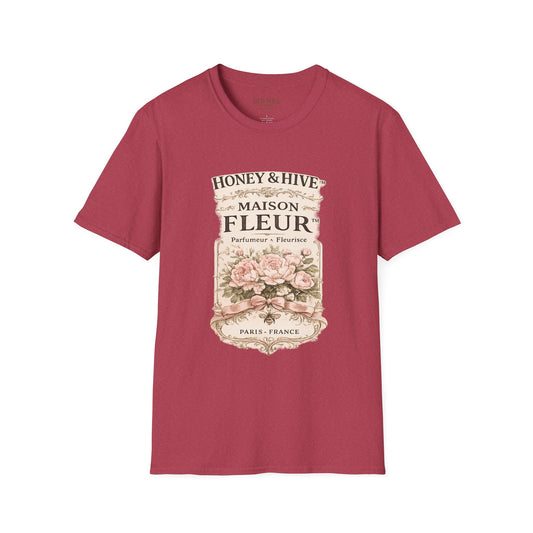 Maison Fleur Floral Graphic T‑Shirt — 'Honey & Hive' Vintage Perfume Label Tee - Creations by Chris and Carlos