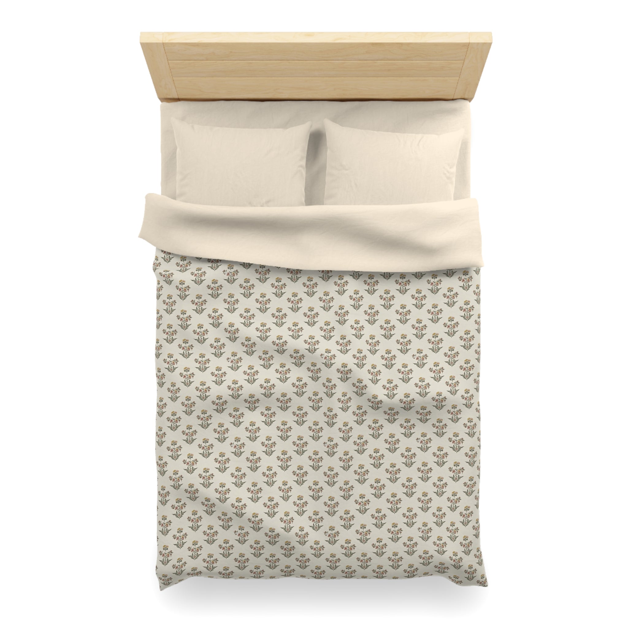 Neutral Floral Pattern Microfiber Duvet Cover — Minimal Boho Bedding - Creations by Chris and Carlos