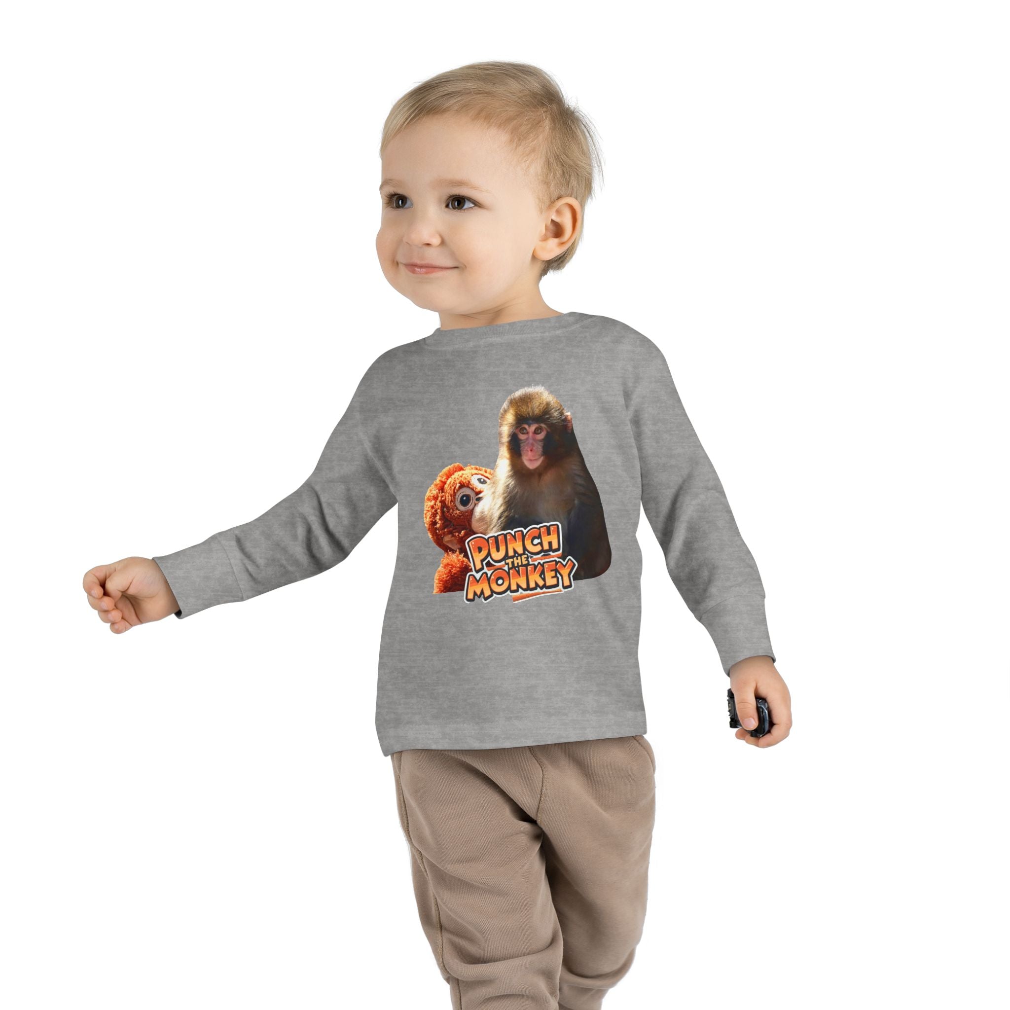Punch Monkey Toddler Long Sleeve Tee Cute Monkey & Plush Character Shirt for Kids - Creations by Chris and Carlos