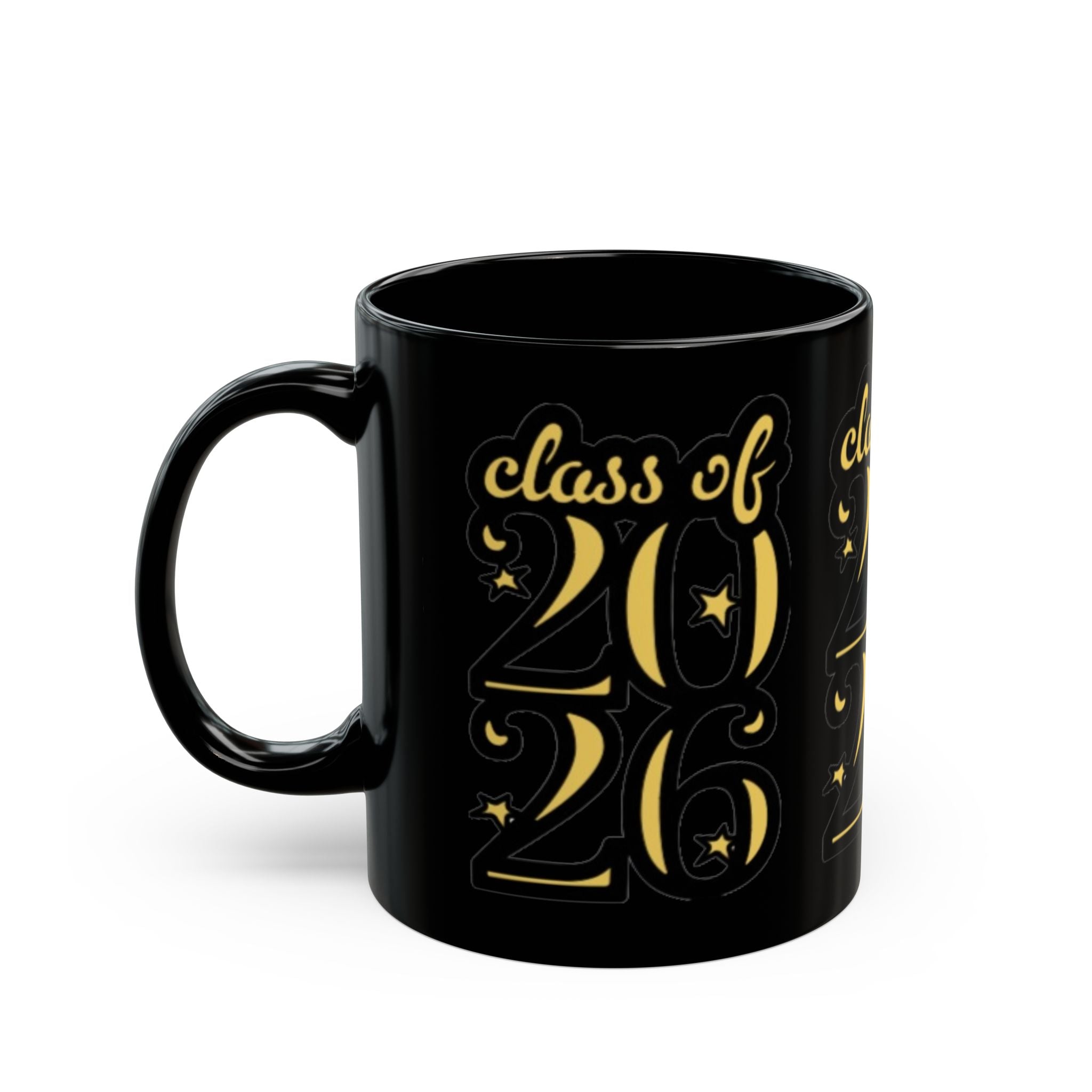 Class of 2026 Black Graduation Mug — Gold Lettering 11oz/15oz - Creations by Chris and Carlos