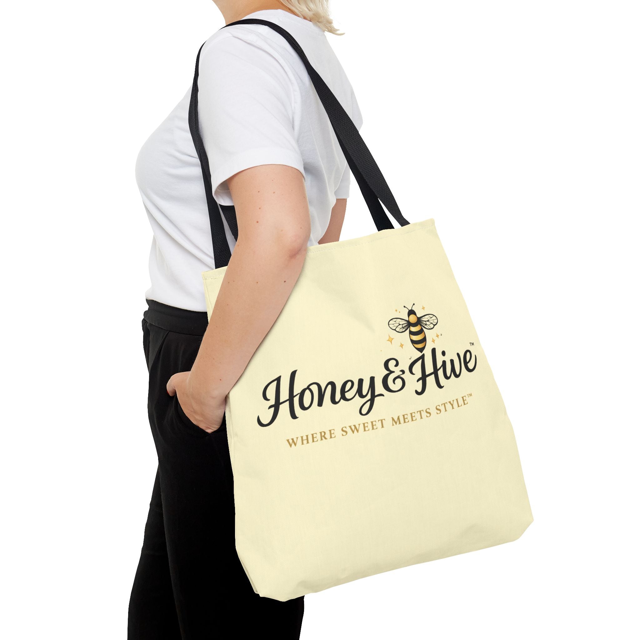 Honey & Hive Logo Tote Bag — Cute Bee Market Tote, "Where Sweet Meets Style" - Creations by Chris and Carlos