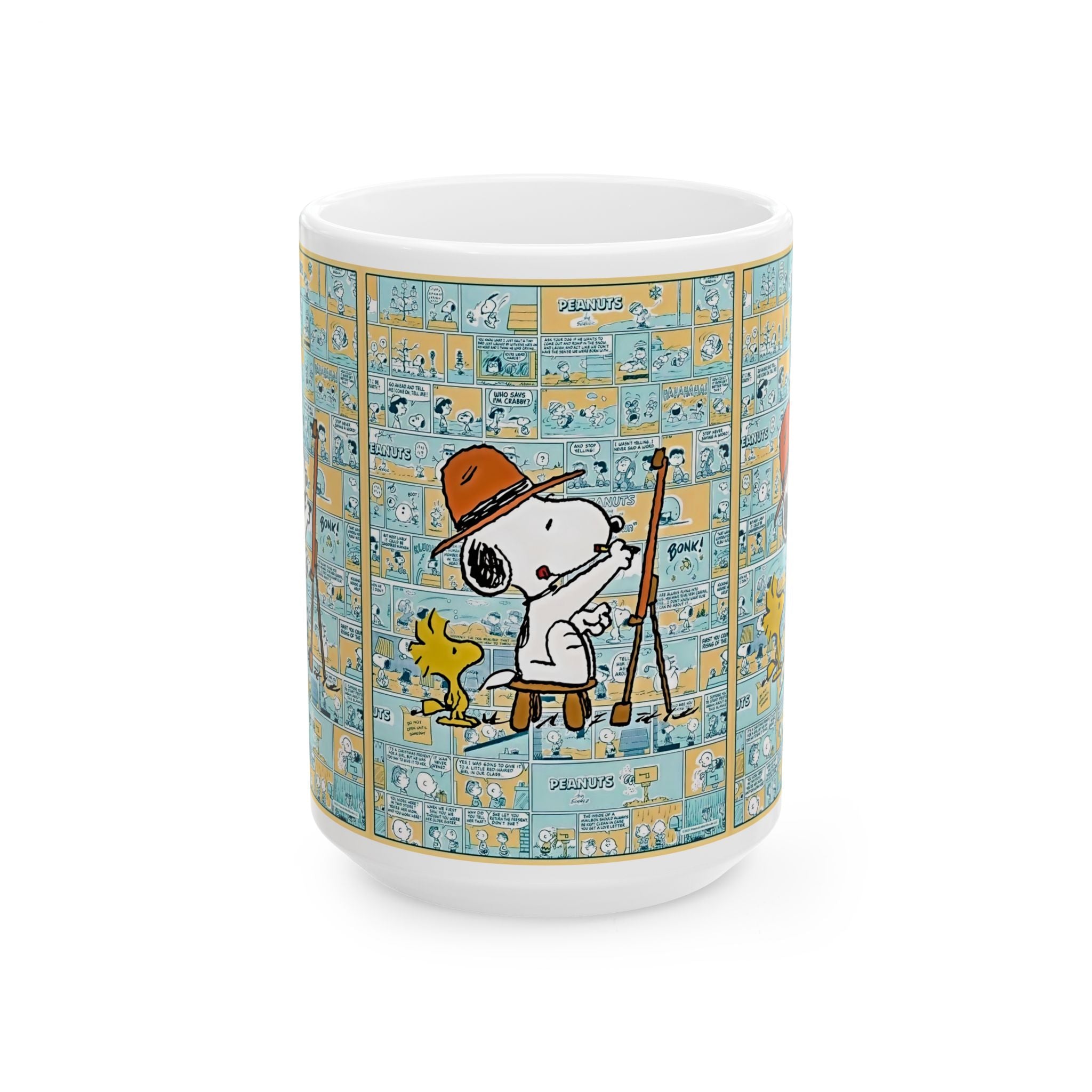 Peanuts Artist Snoopy & Woodstock Comic Strip Ceramic Mug (11oz, 15oz) - Creations by Chris and Carlos
